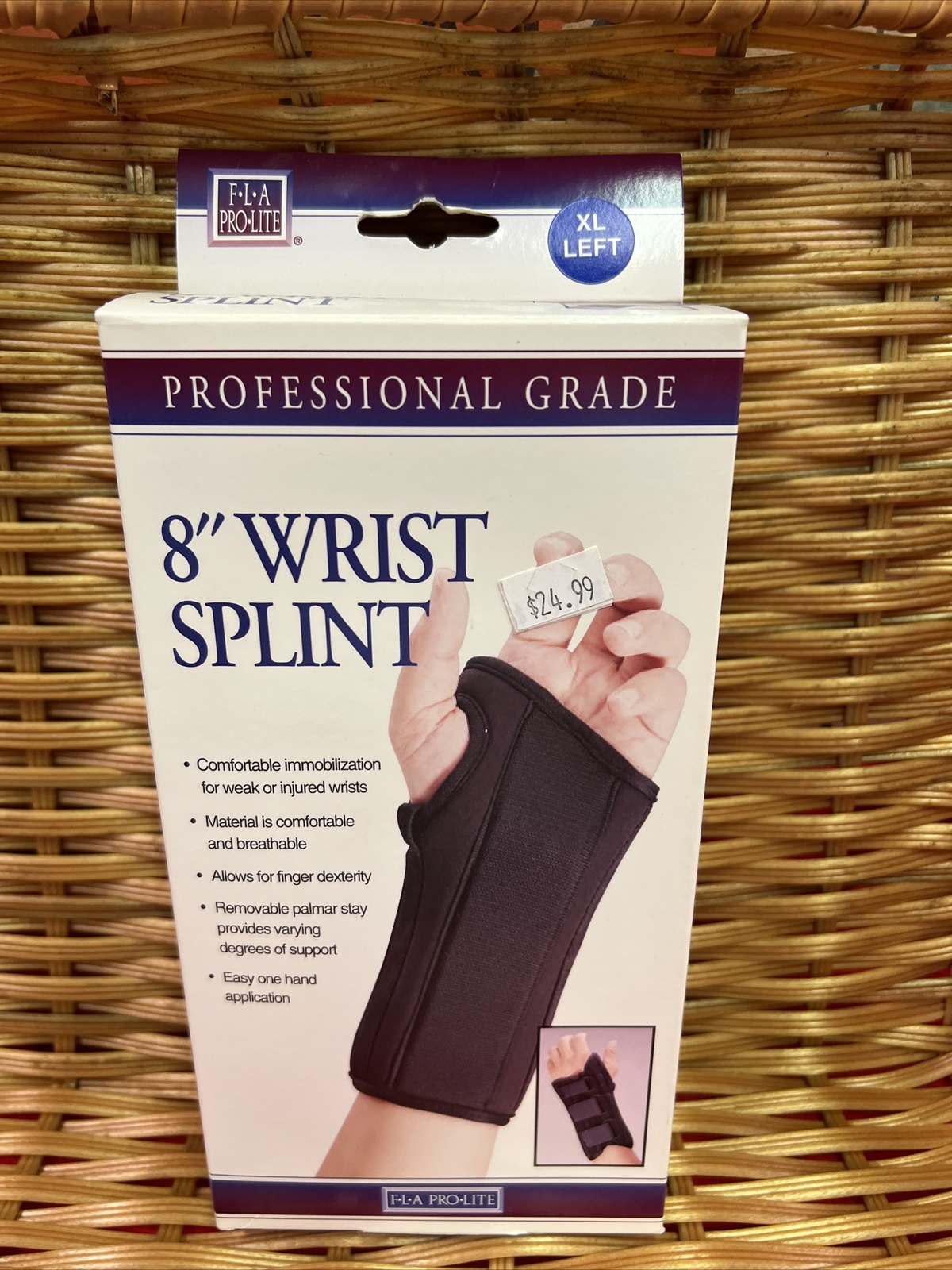 F-L-A Pro Lite 8″ Left Wrist Splint Brace Size XL Black New In Box