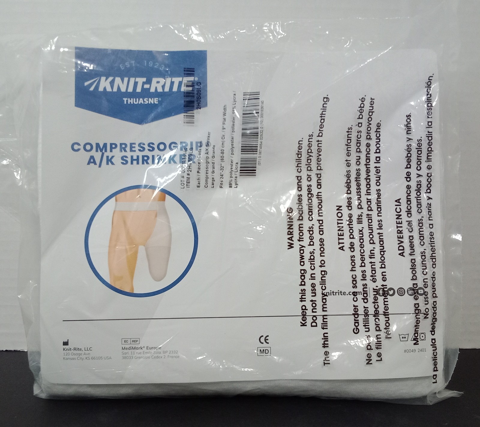 Knit-Rite Compressogrip Above Knee (A/K) Shrinker 2H0S09LG Large 24″-32″ NEW