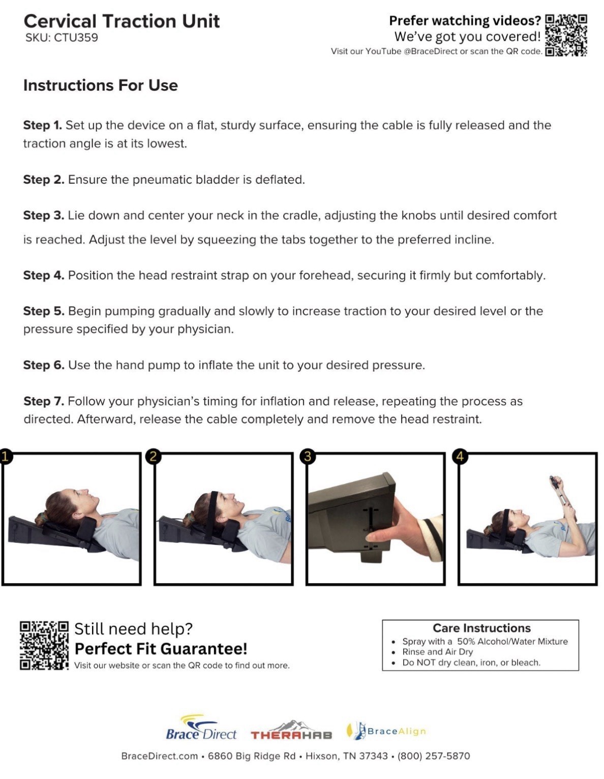 Brace Direct Cervical Neck Traction Unit Black Home Use Portable Posture Pump