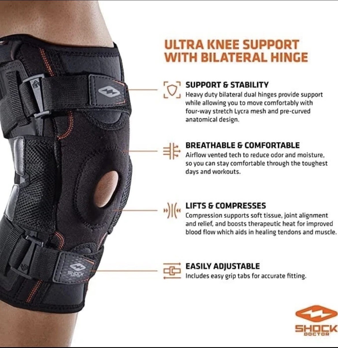 SHOCK DOCTOR Ultra Knee Support with Bilateral Hinges Level 3 – Max Protection L