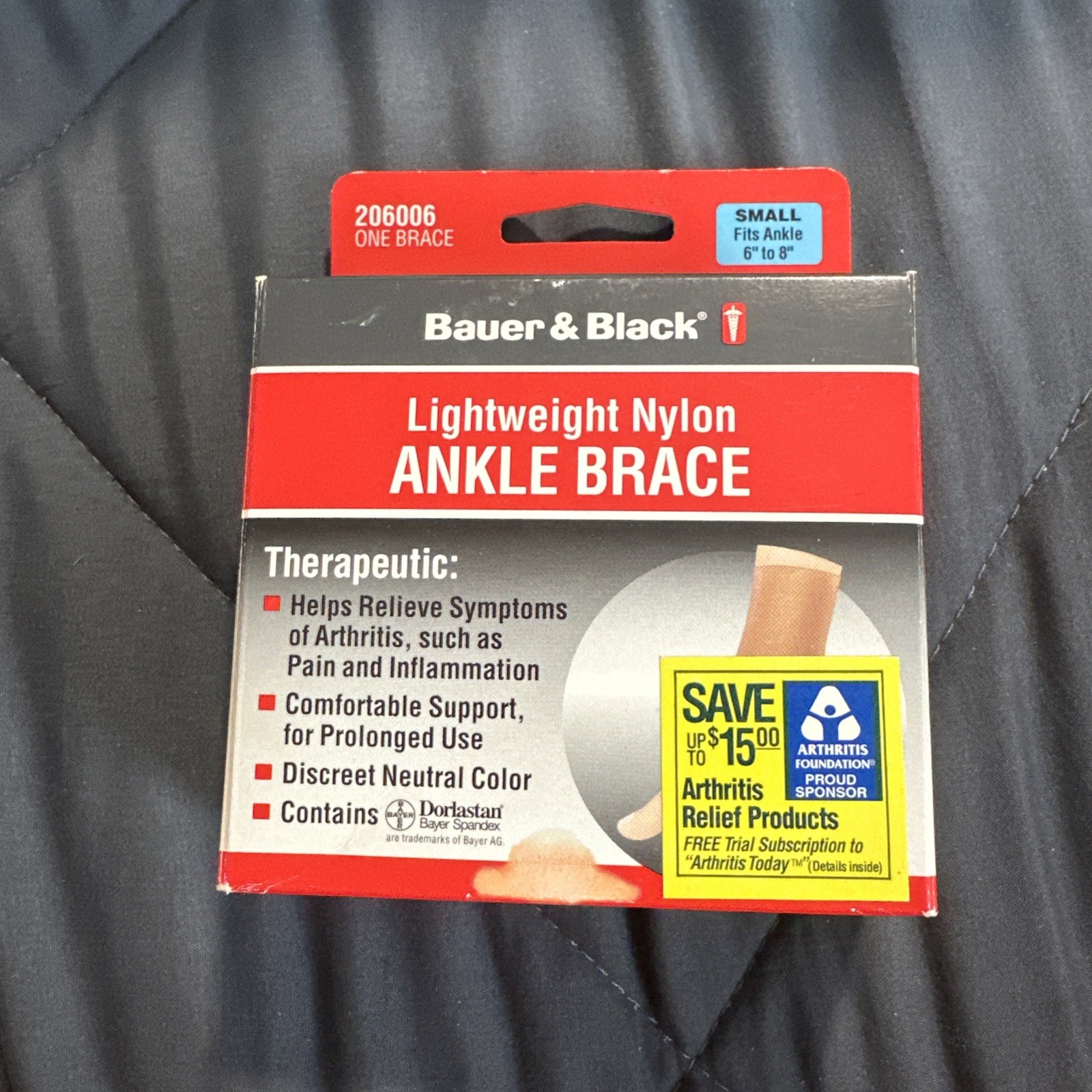 Bauer Black 206161 Lightweight Nylon Ankle Brace Size Small