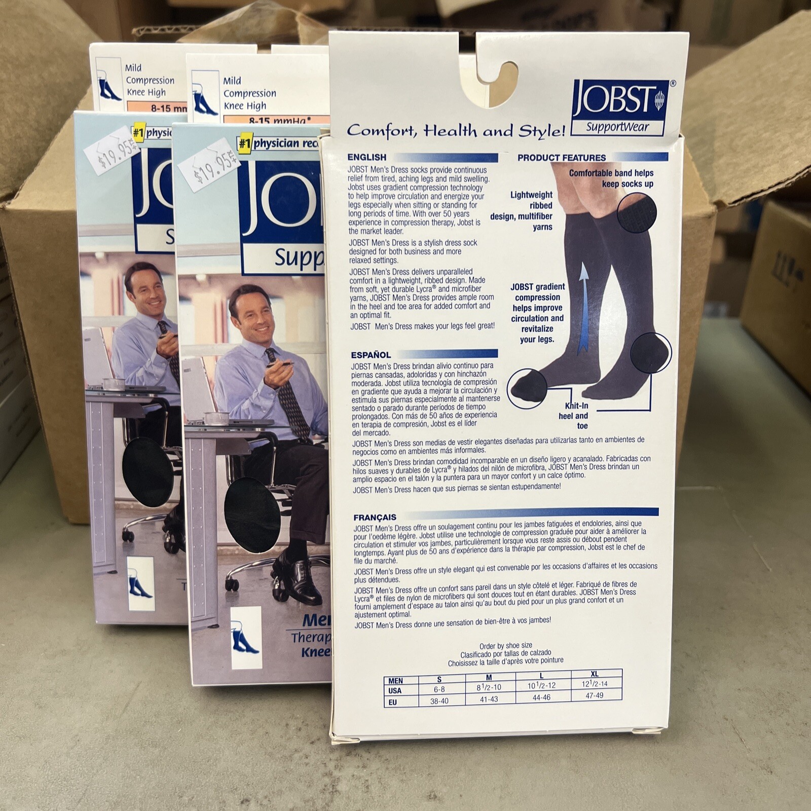 LOT Of 3 Mild Compression Men’s 8-15mmHg Black Knee High Socks Small NIB