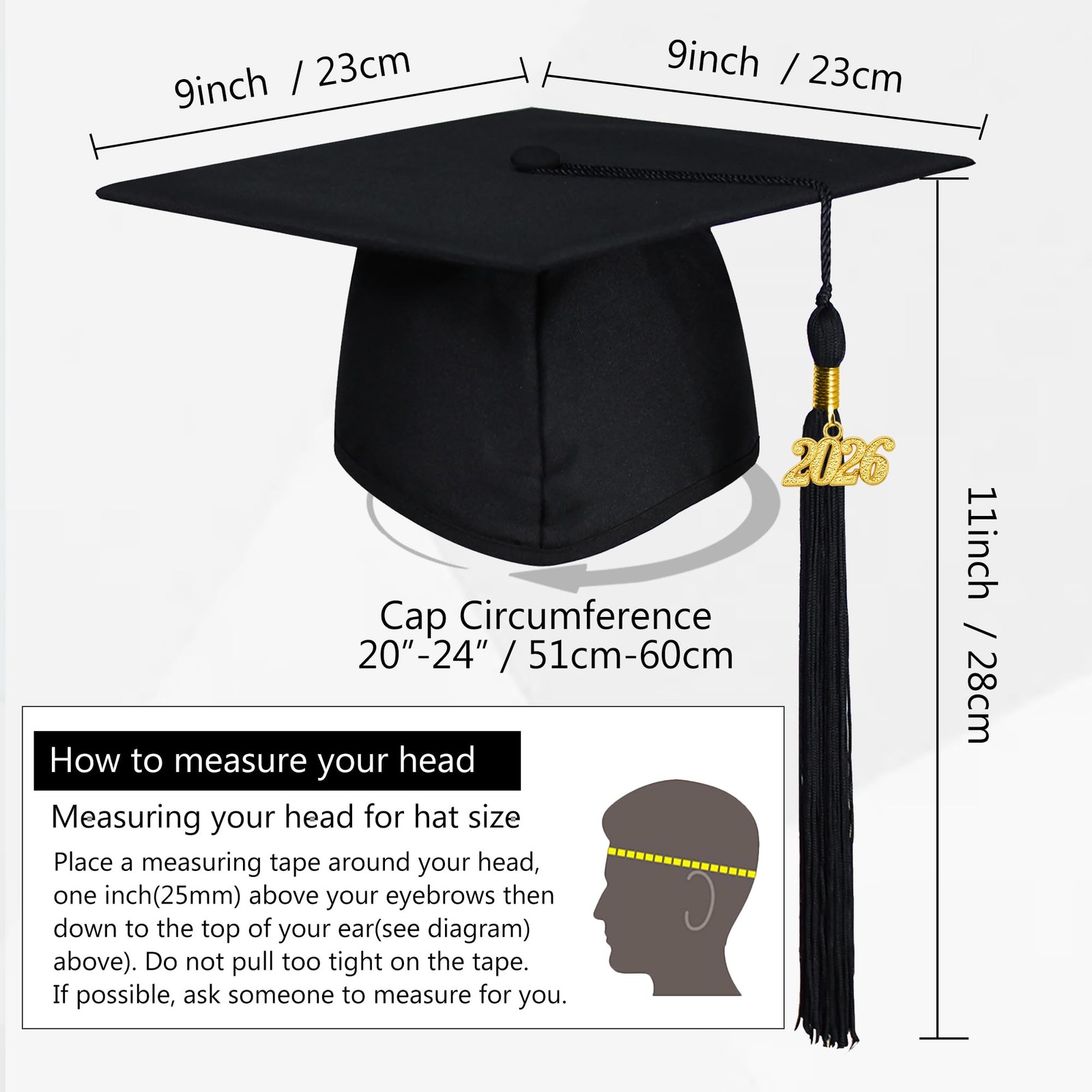 GraduationMall Unisex Adult Matte Graduation Cap with 2026 One Size, Black