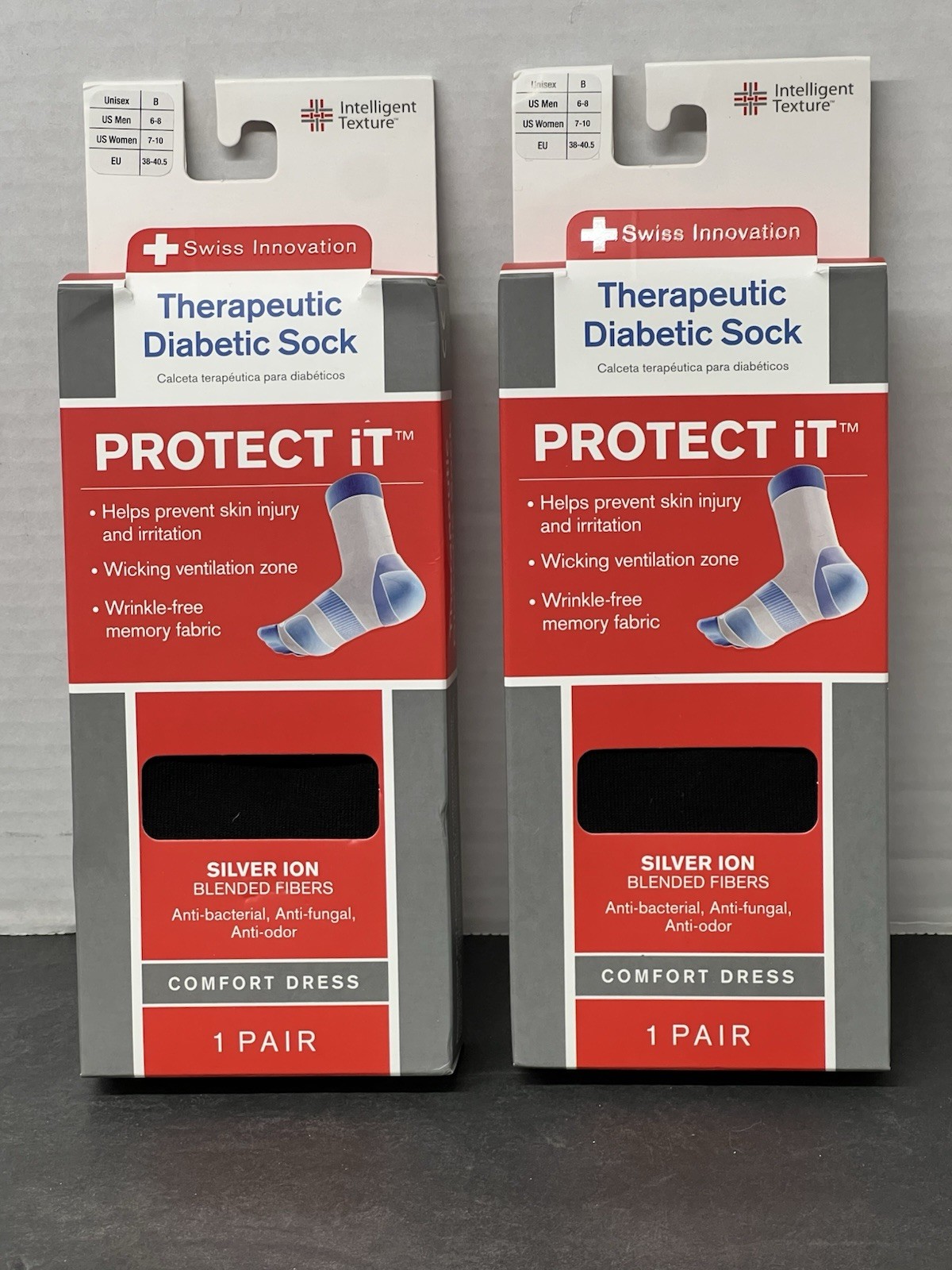 LOT 2 Swiss Therapeutic Diabetic Sock Black Unisex Size B Mens 6-8 Women Sz 7-10
