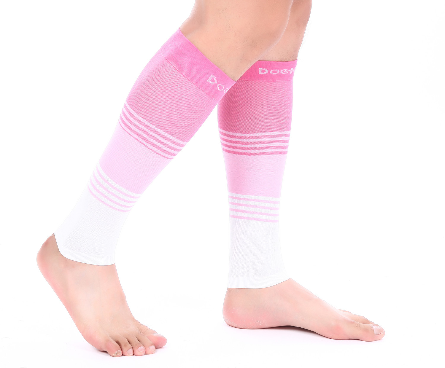 Doc Miller Calf Compression Sleeve 1 Pair 20-30mmHg Varicose Veins PINK/PINK/WHT