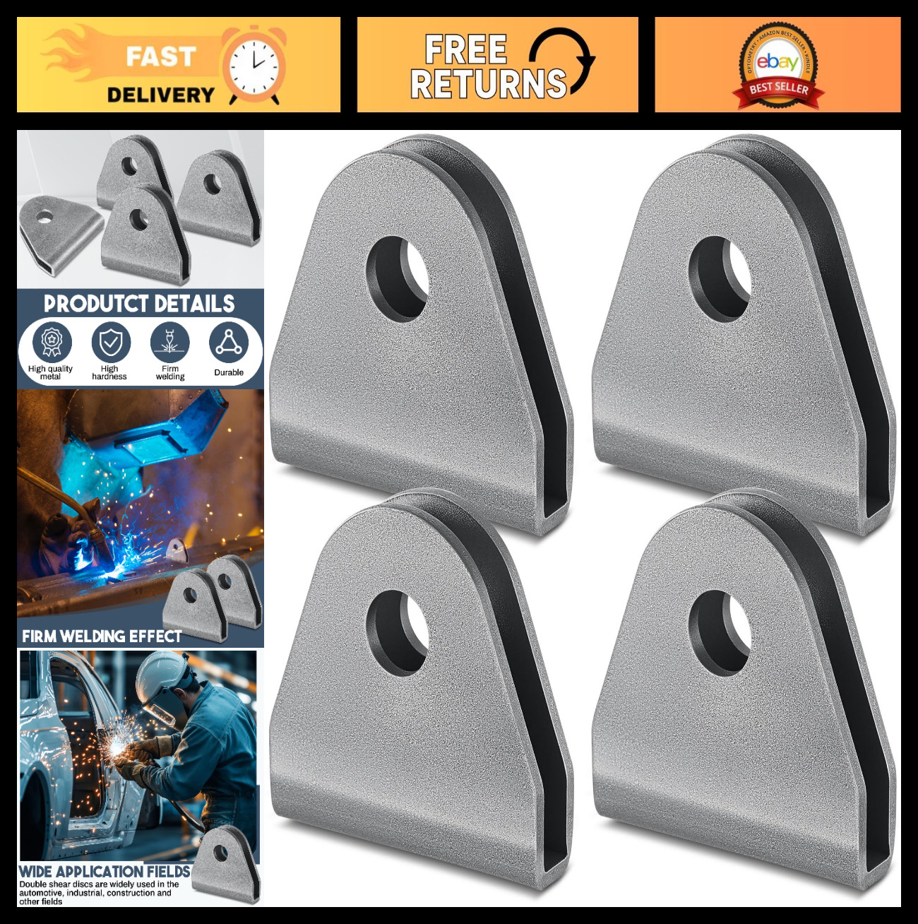4 Pack Double Shear Tabs for Seat Belts – Weld-On Limit Straps, 1/2″ Hole, UTV O