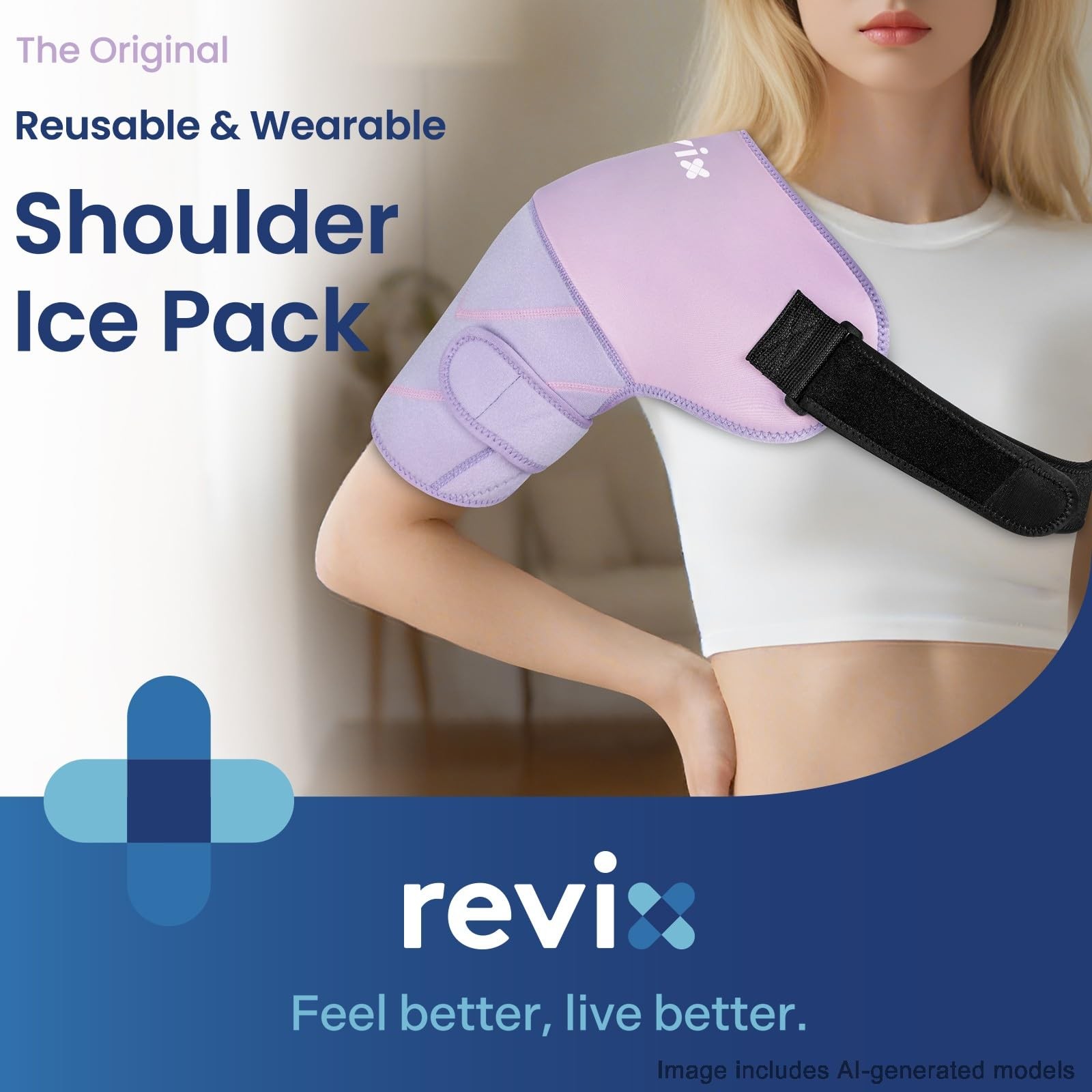 REVIX Shoulder Ice Pack Wrap & Brace for Rotator Cuff & Arm Medium, Purple