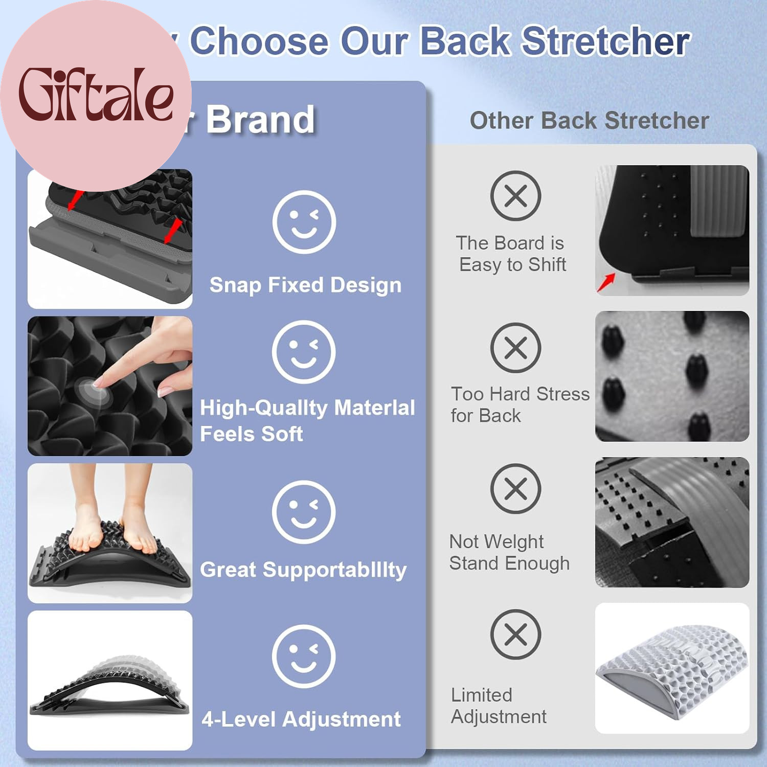 Back Stretcher for Lower Back Pain Relief, Multiple Level Adjustable Arch Lumbar