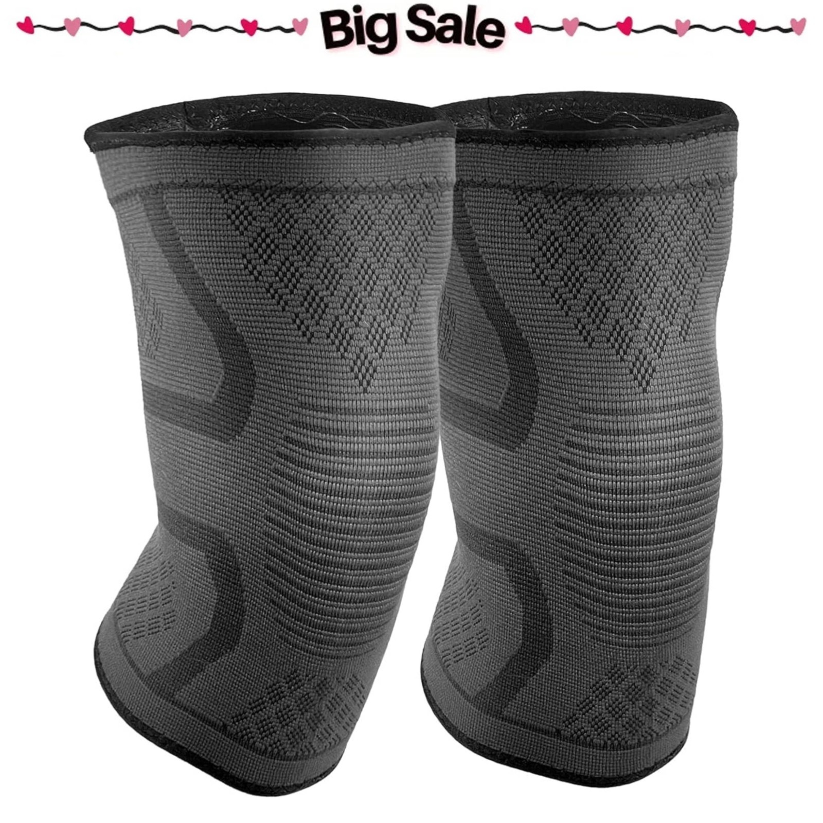 2-Pack Grey Compression Knee Braces for Pain Relief, Support Sleeve for Running