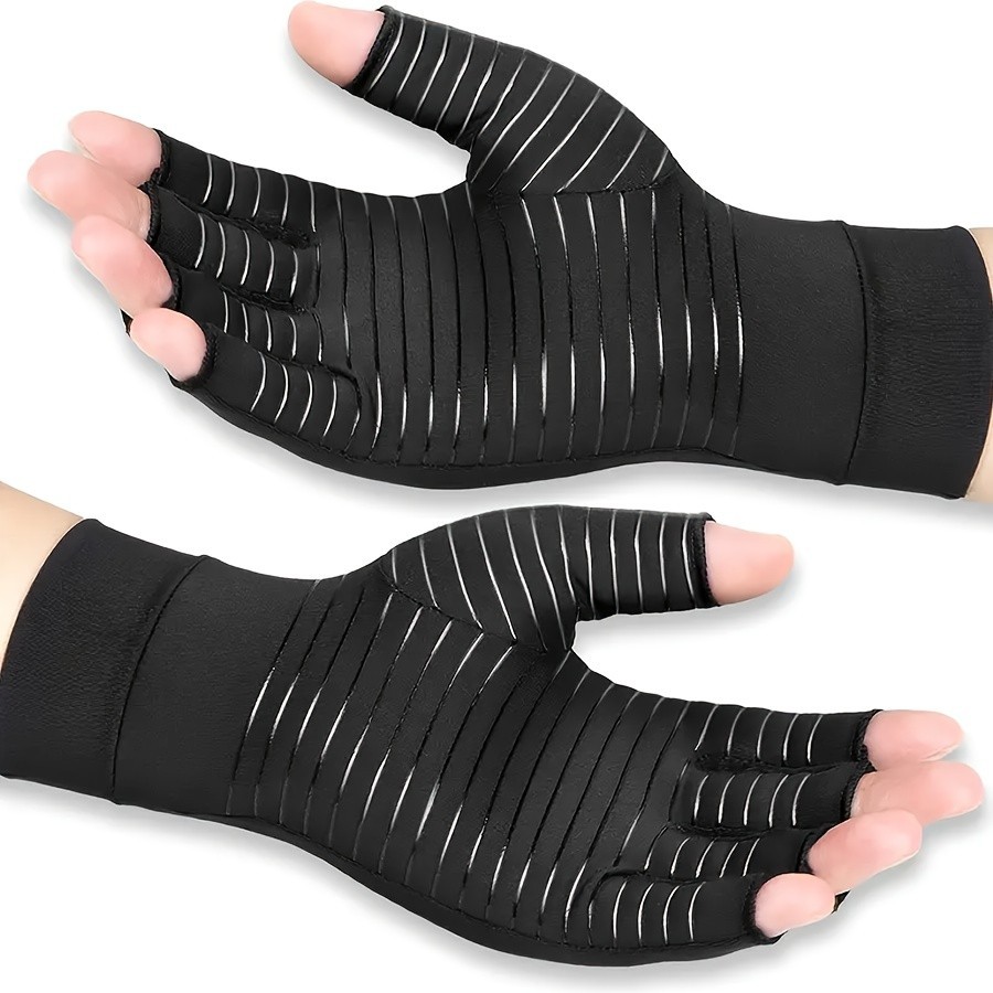 Copper Compression Gloves Anti Arthritis Fingerless Hand Support Pain Relief UK