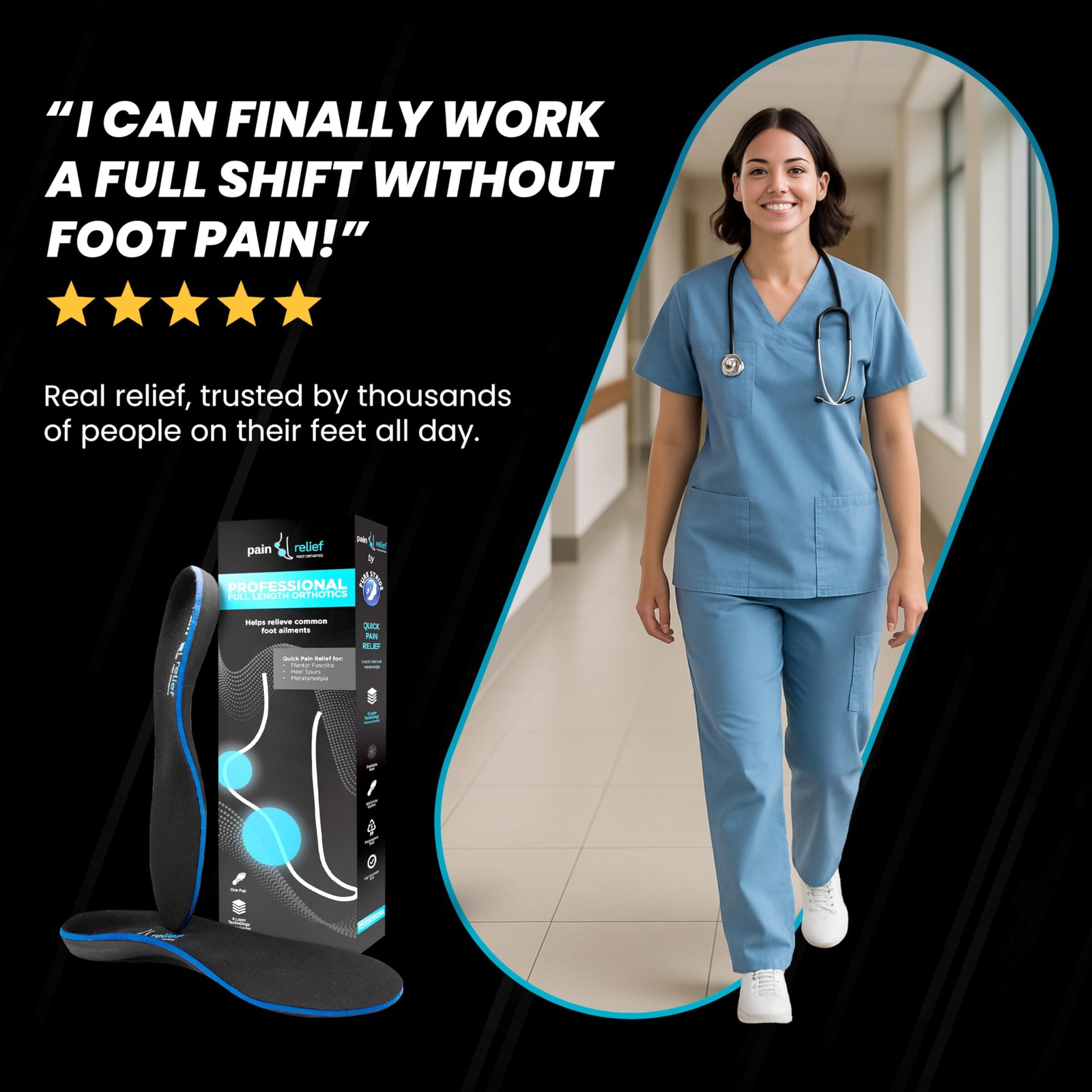 Pure Stride Pain Relief Orthotics FullLength Foot Support for Plantar Fasciit…