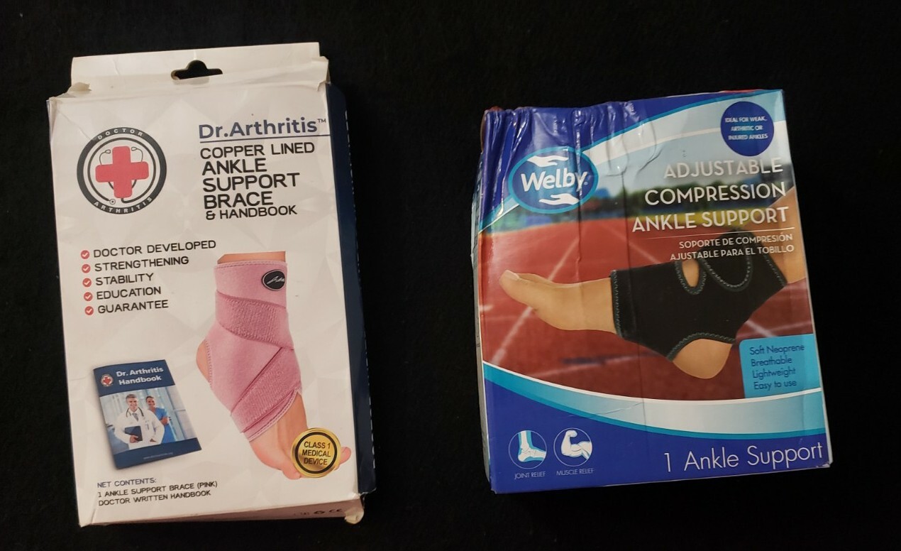 2 New Ankle Supports Dr. Arthritis Cooper Lined & Welby Adjustable Compression