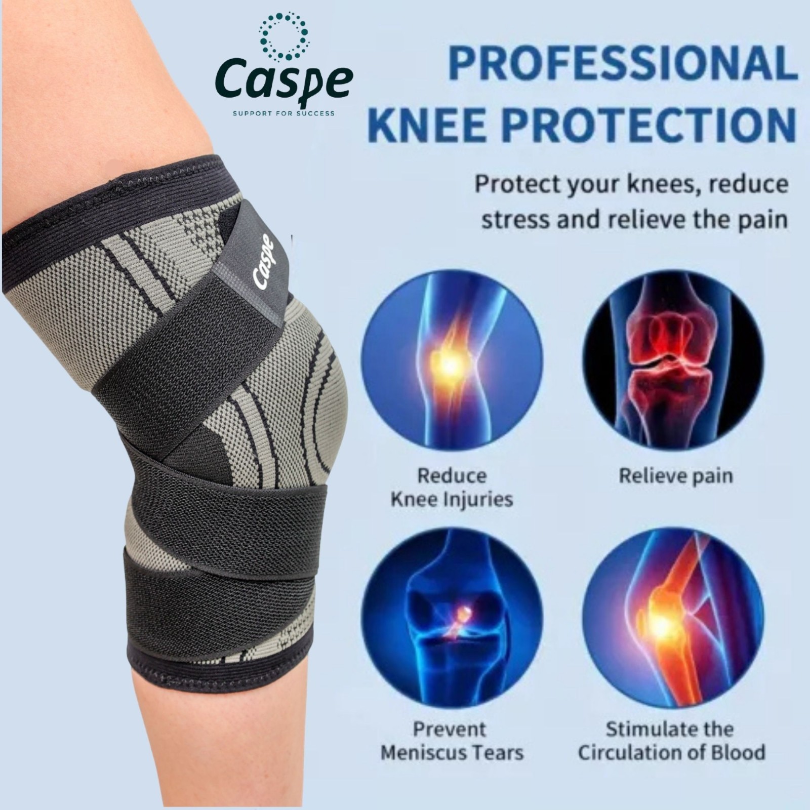 2x Knee Brace Compression Sleeve with Strap for Knee Pain Knee Support Arthritis