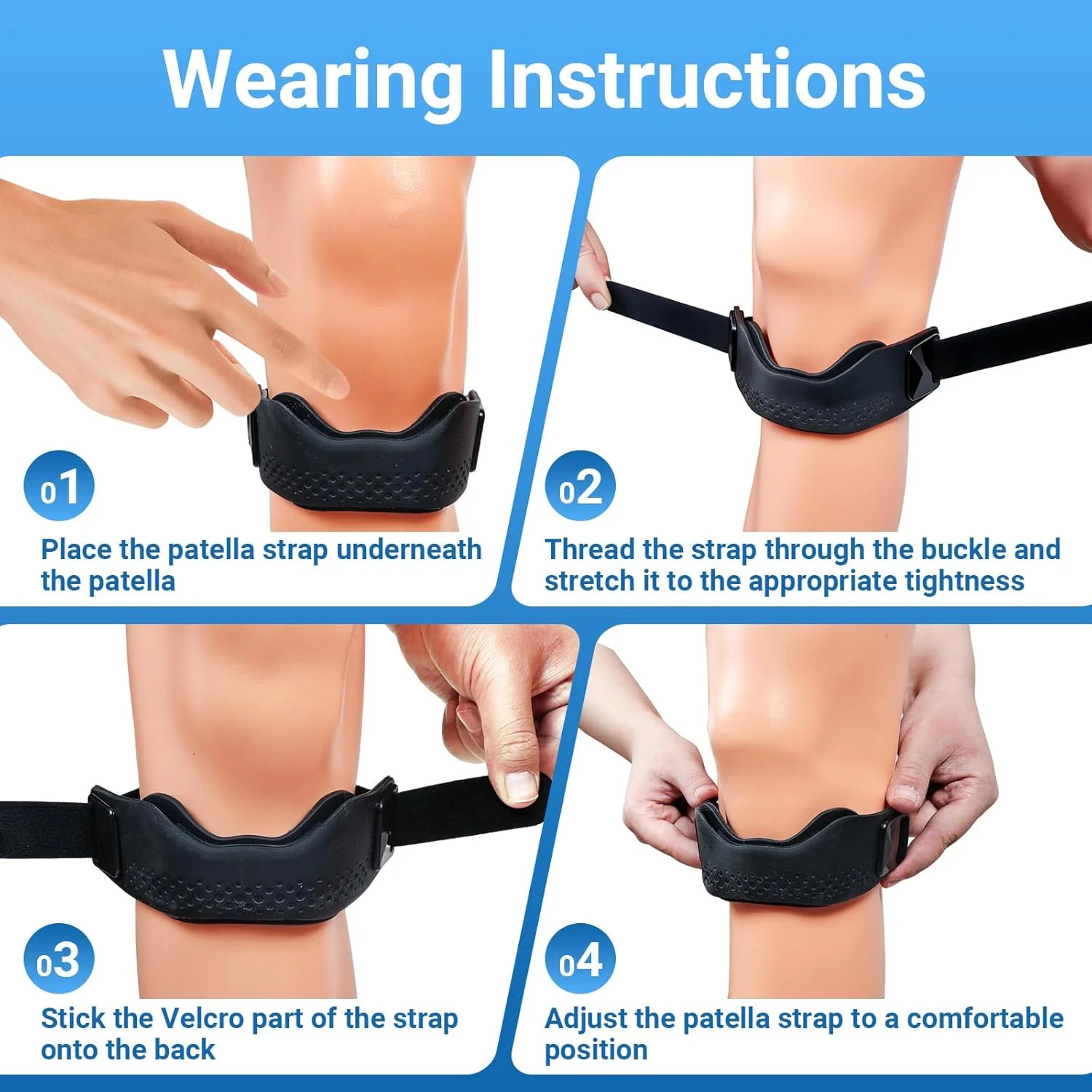 Hivexagon Patella Support Knee Strap, Silicone Patella Stabilizing Knee Pad Adju
