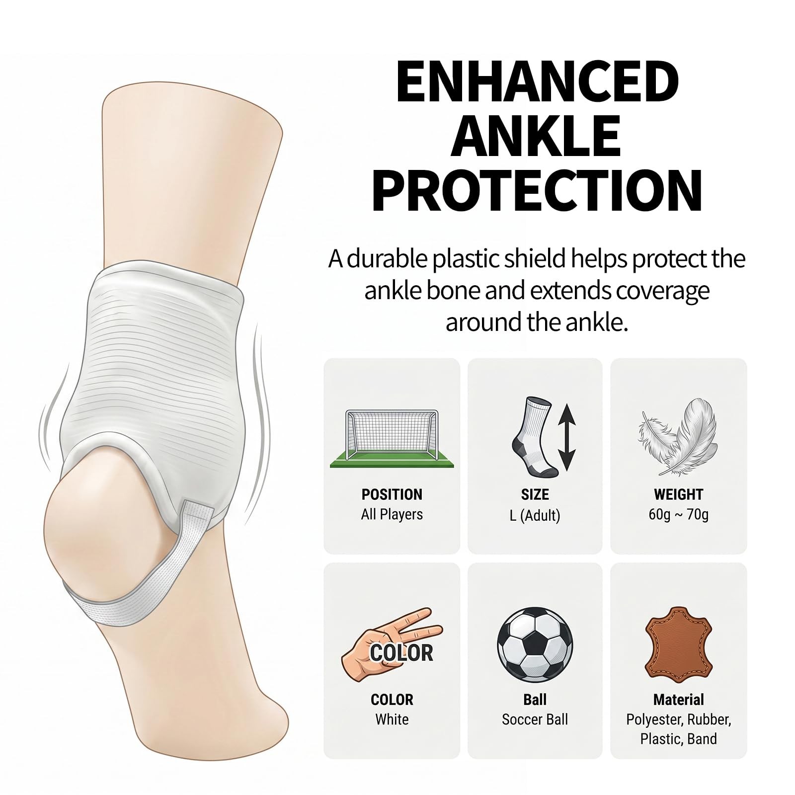 1 Pair Shield Protector Dual Sided Cushion Pads Ankle Brace w/ Elastic Heel Band