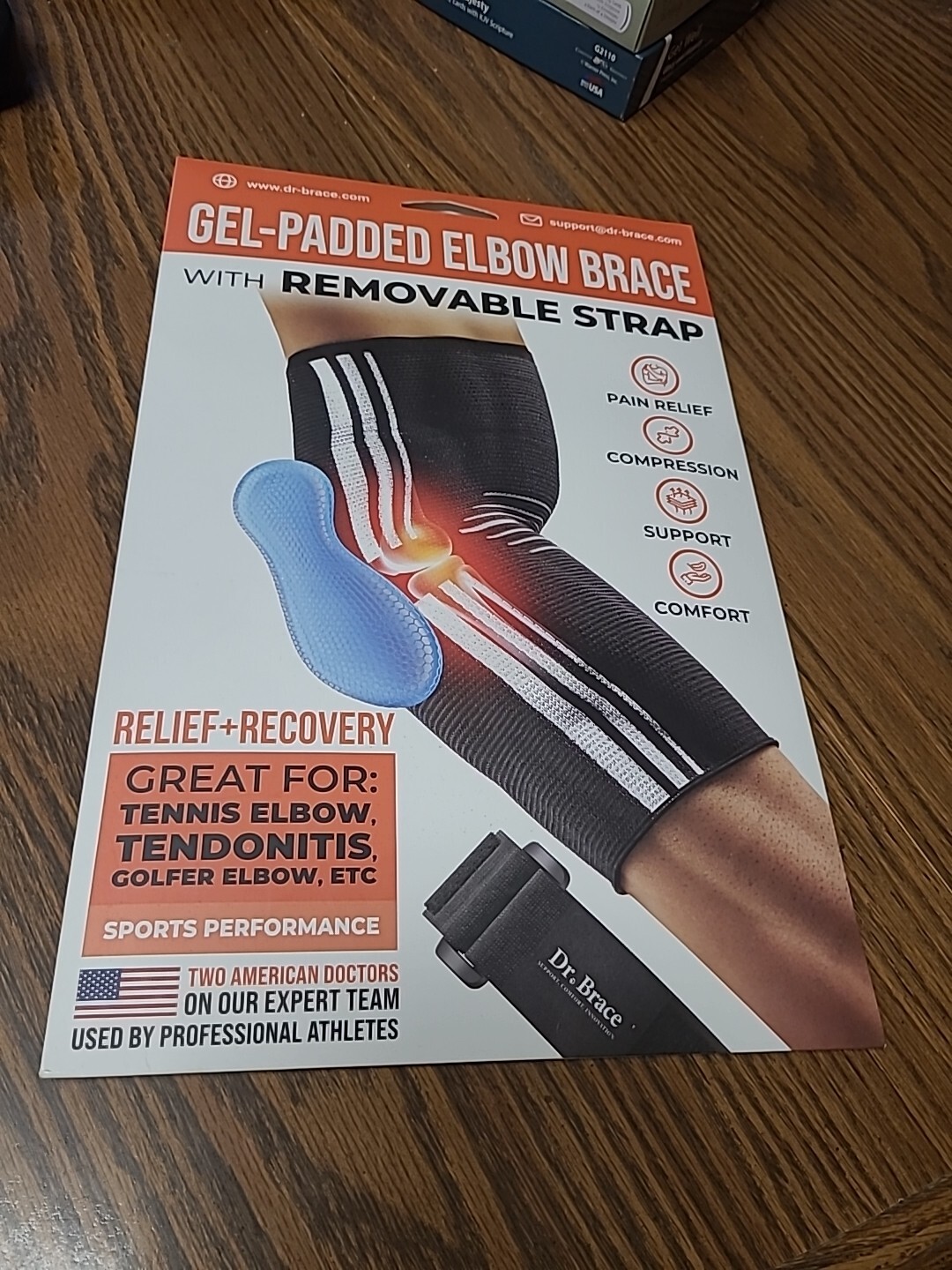 DR. BRACE Gel Padded Elbow Brace w/Removable Strap Compression Pain Relief 🇺🇸