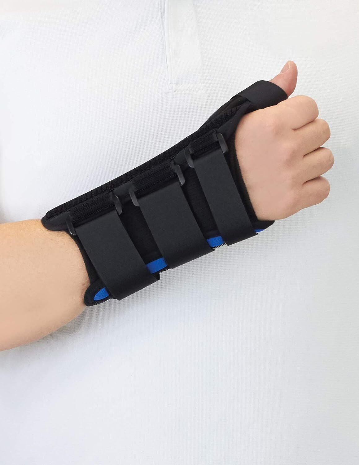 MEDI Protect. Universal Wrist Thumb Brace (Black/Blue) Left Hand X-Large