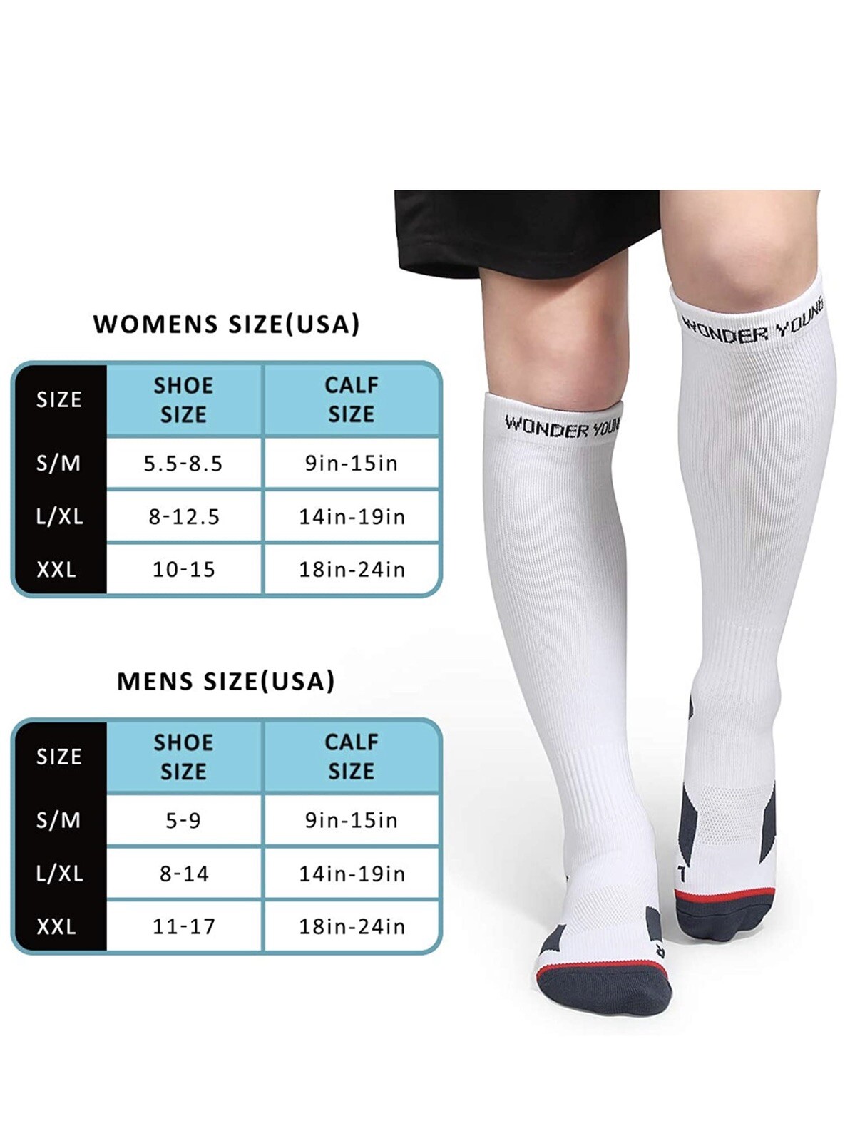 Wonder Young Graduated Compression Socks Men Women 20-30mmHg Knee High XXL
