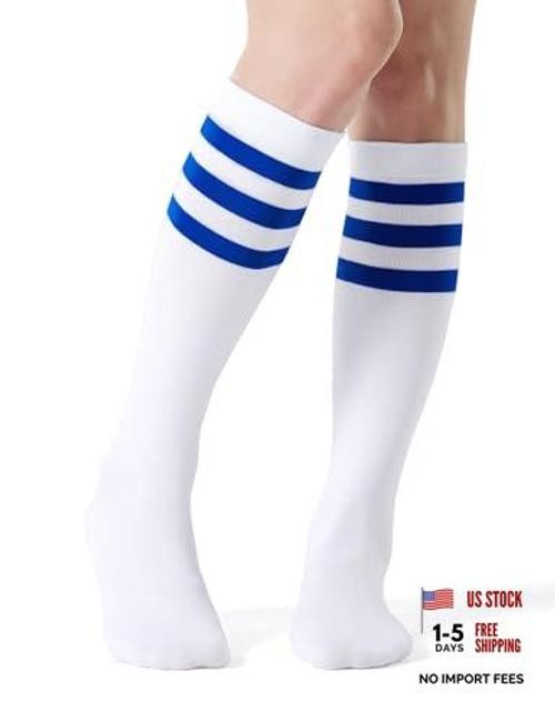 Women’s Knee High Socks Outdoor Sport Athletic One Size 1 Pack White Blue