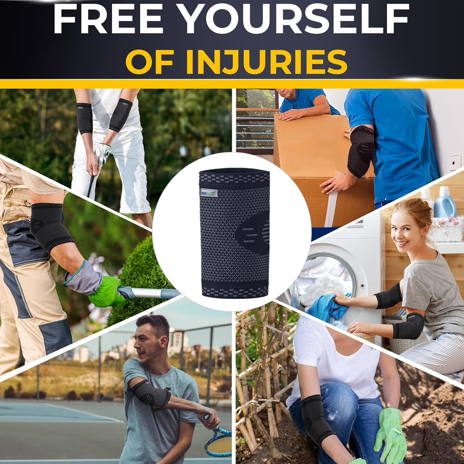 Elbow Support Brace – Breathable – Men, Women, Right or Left (Black Color, Size
