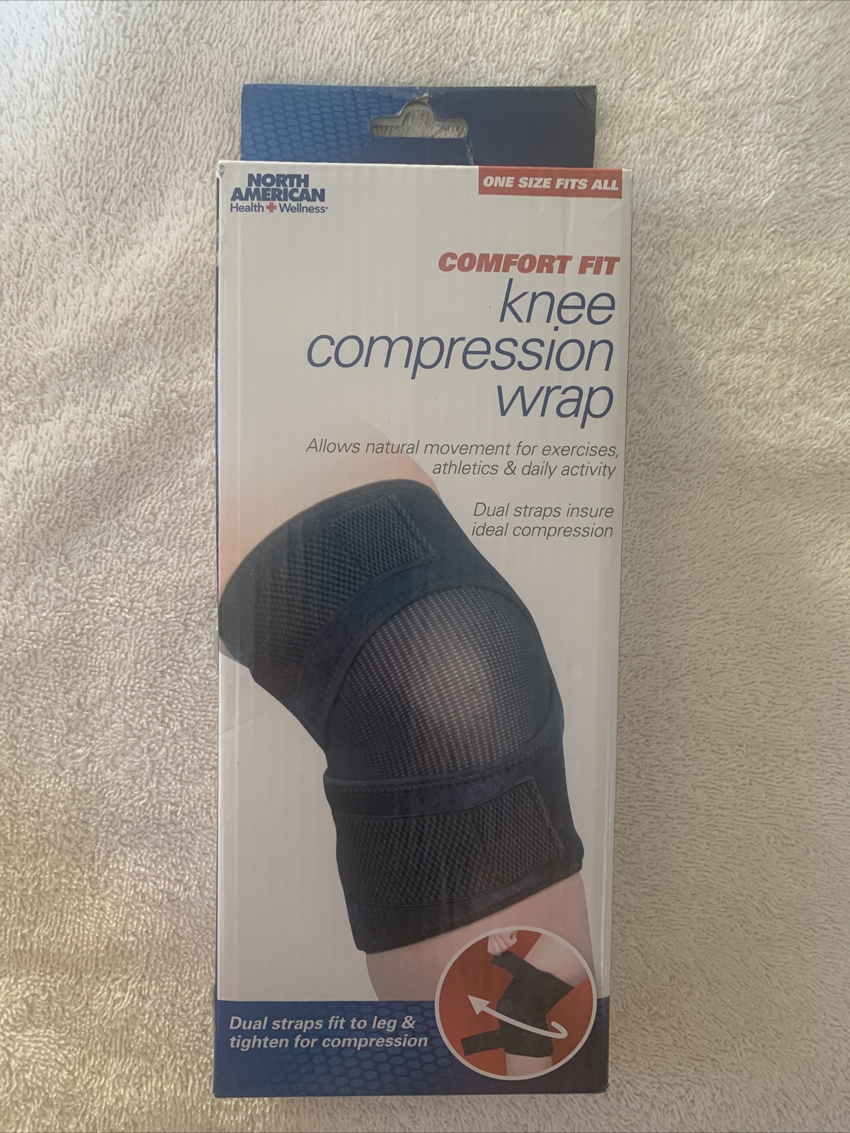 NEW COMFORT FIT KNEE COMPRESSION WRAP/ONE SZ FITS ALL/BLK/DUAL STRAPS/Therapy/Ex