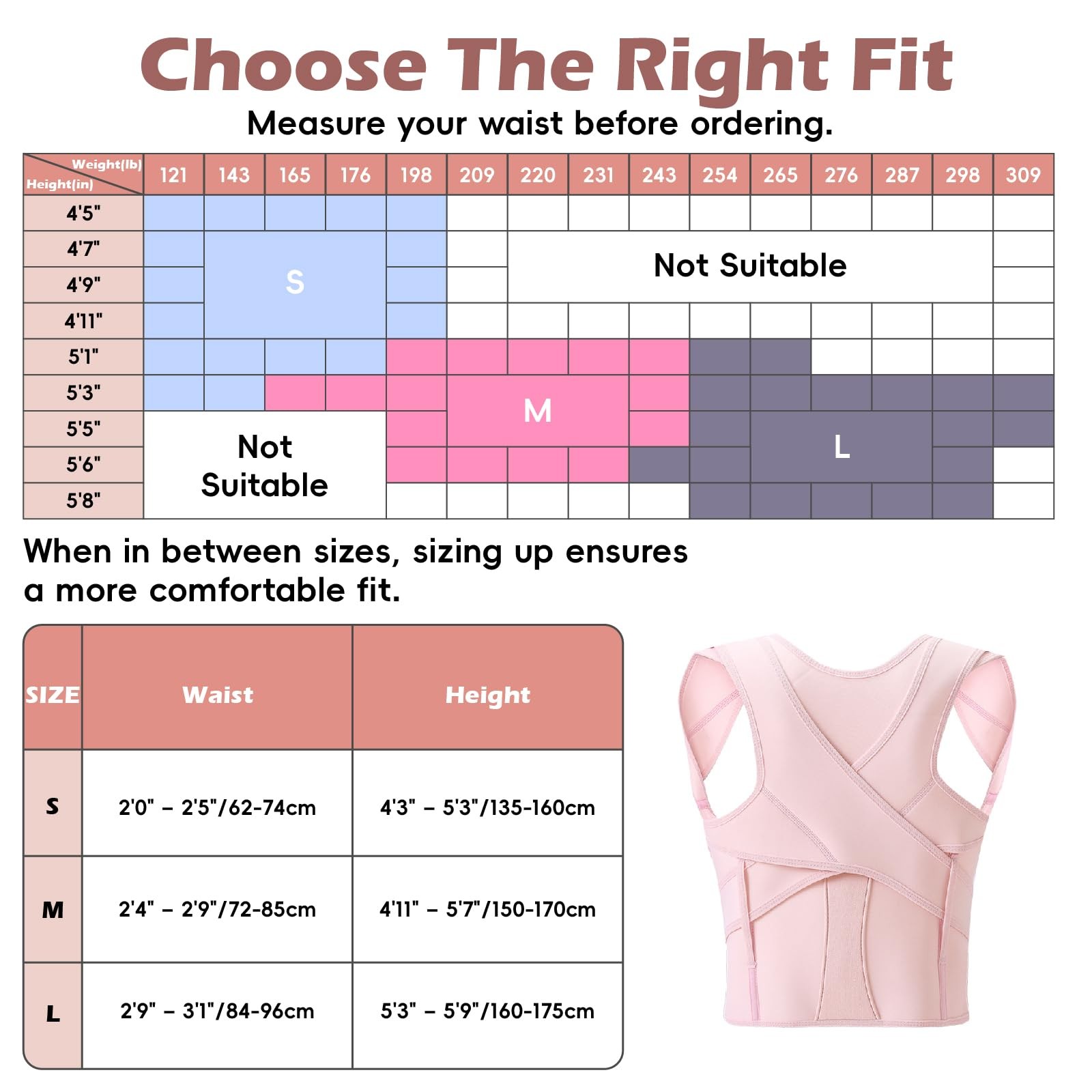 LuxuMach Posture Corrector for Women & Men, Full Back Brace Medium, Pink
