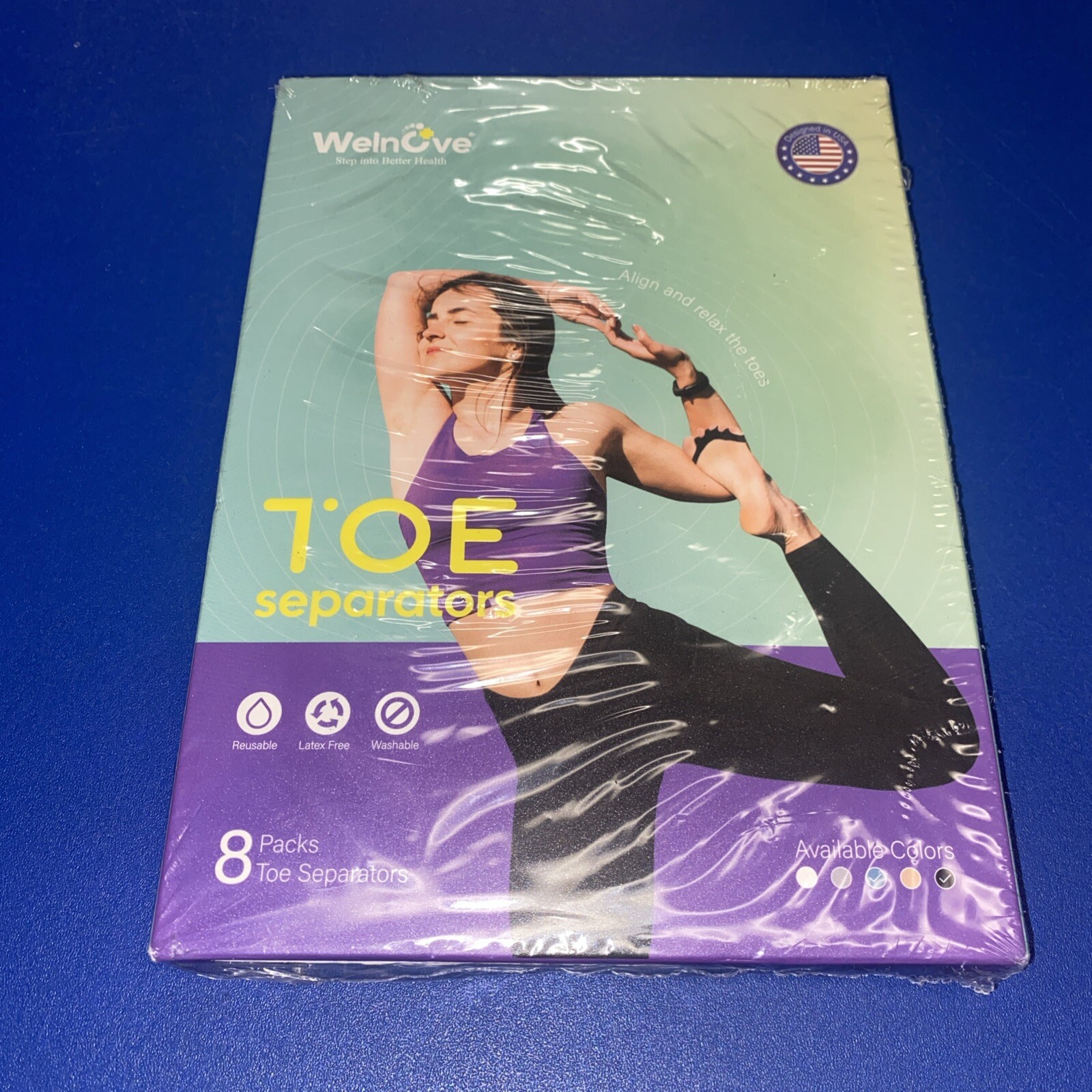 Welnove 8 Pack Toe Separator Straightener Bunion Corrector Color Black Blue
