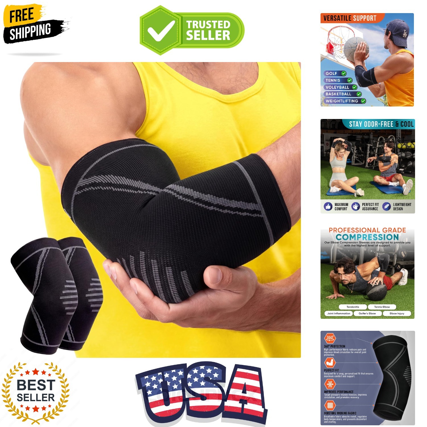 Elbow Brace 2 Pack for Tennis & Golfer’s Elbow Pain Relief – Elbow Compressio…