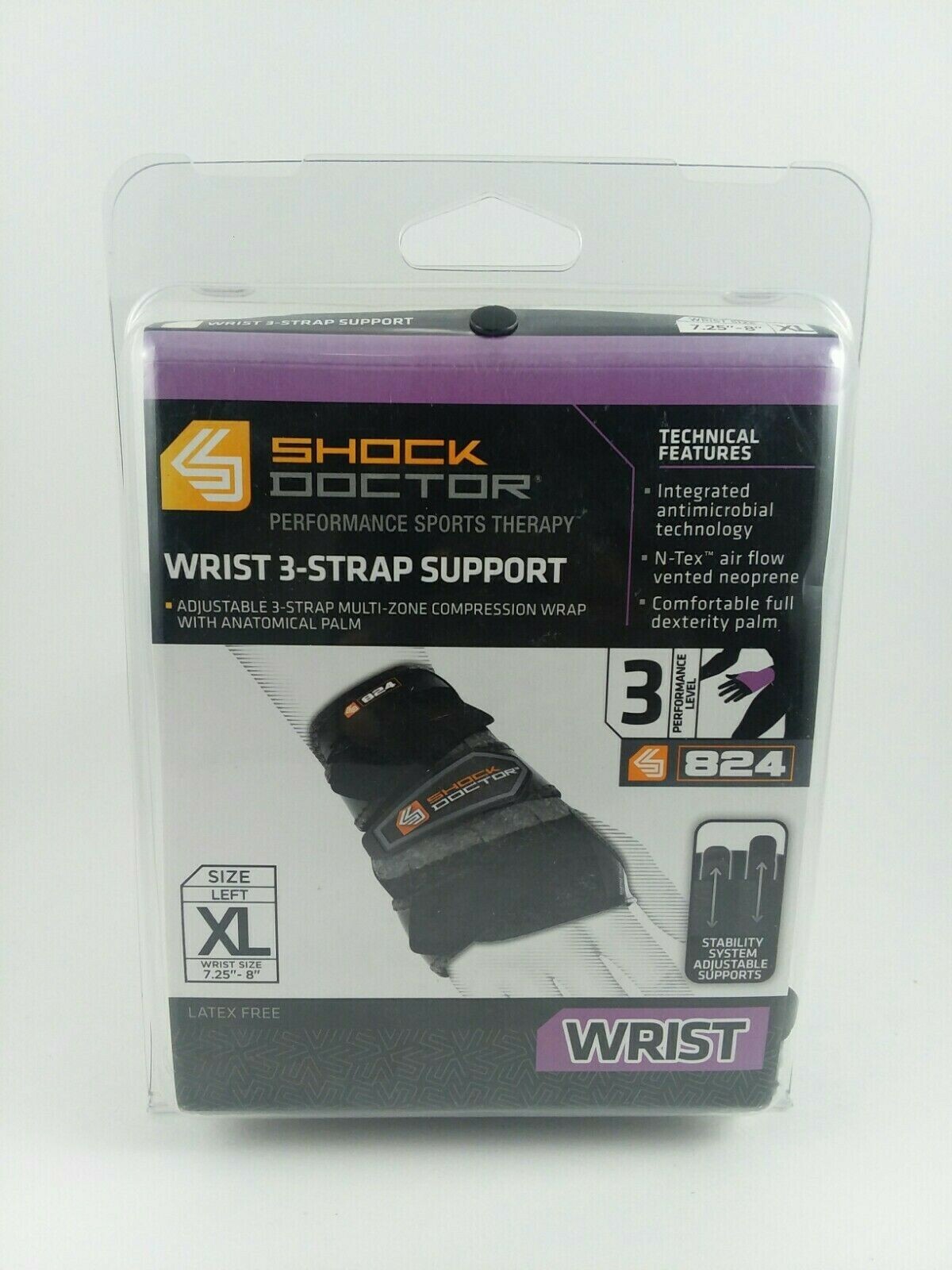 Shock Doctor Wrist 3-Strap Support – Performance Level 3: Left Size XL – 824