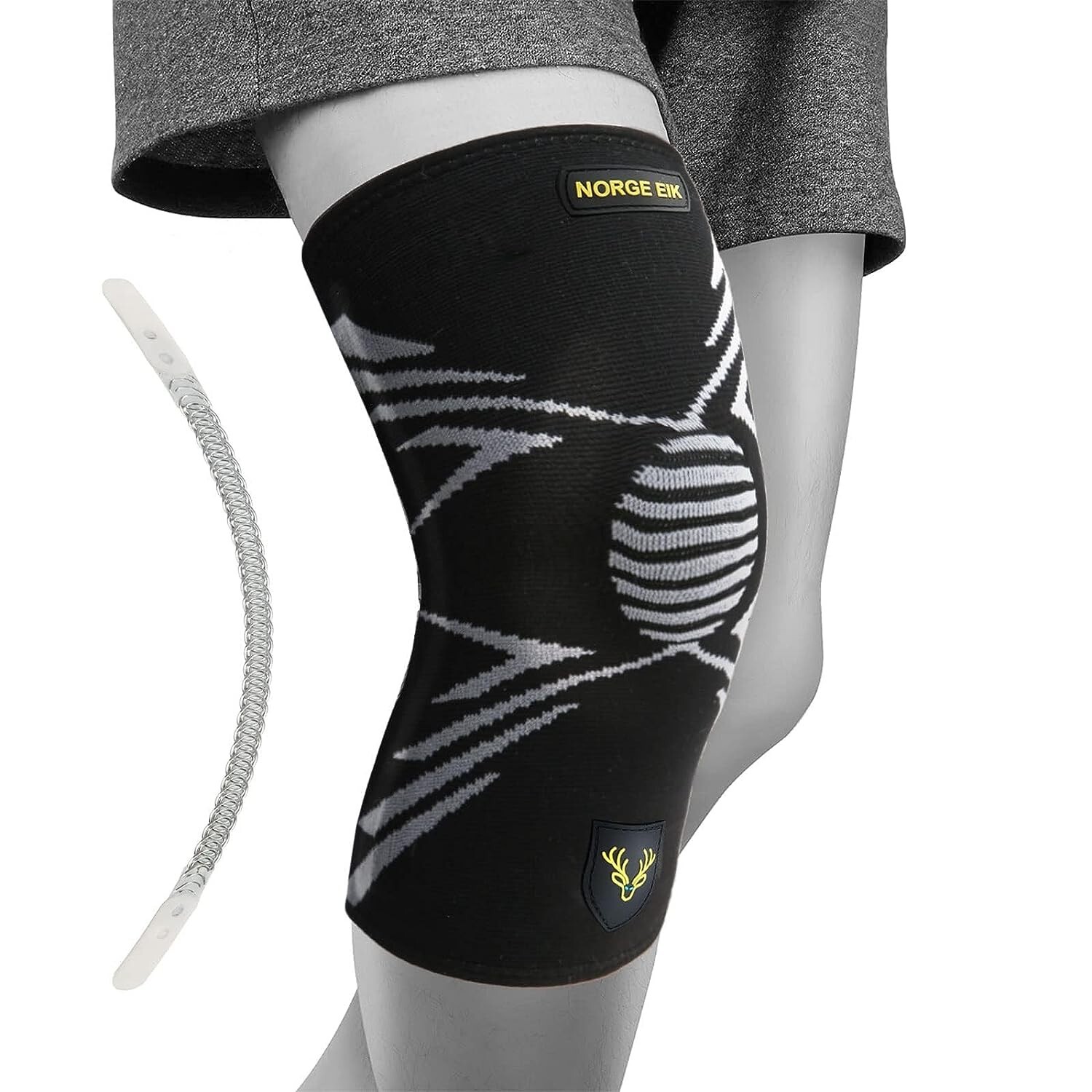Norge Eik Knee Brace Lightweight Non-Slip 12″ Compression Sleeve Black/Grey, M
