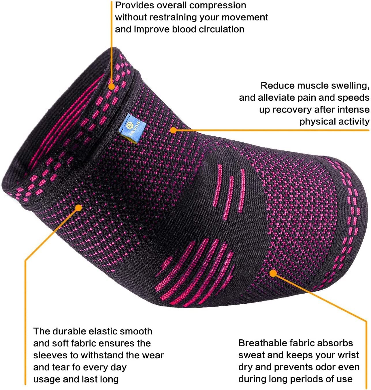 Compression Elbow Support Sleeve with 2 Tennis Elbow Pads for Tendonitis