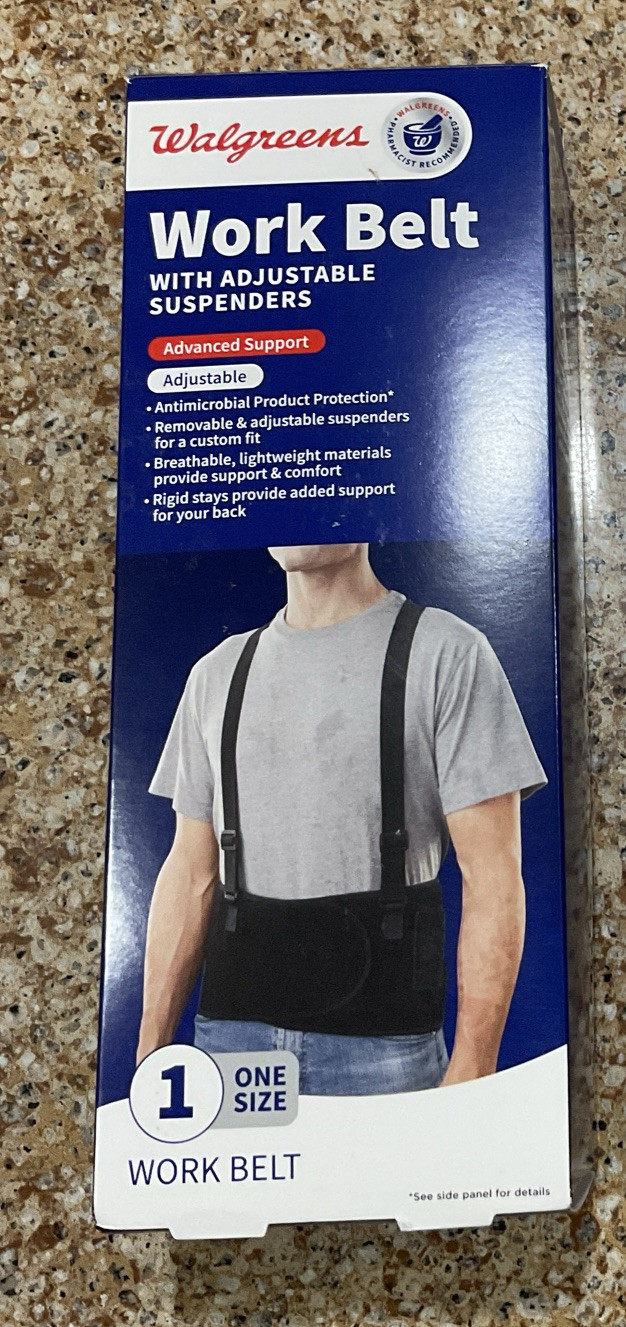 Walgreens Back Work Belt w/Adjustable Suspenders Advanced Support 1 Size