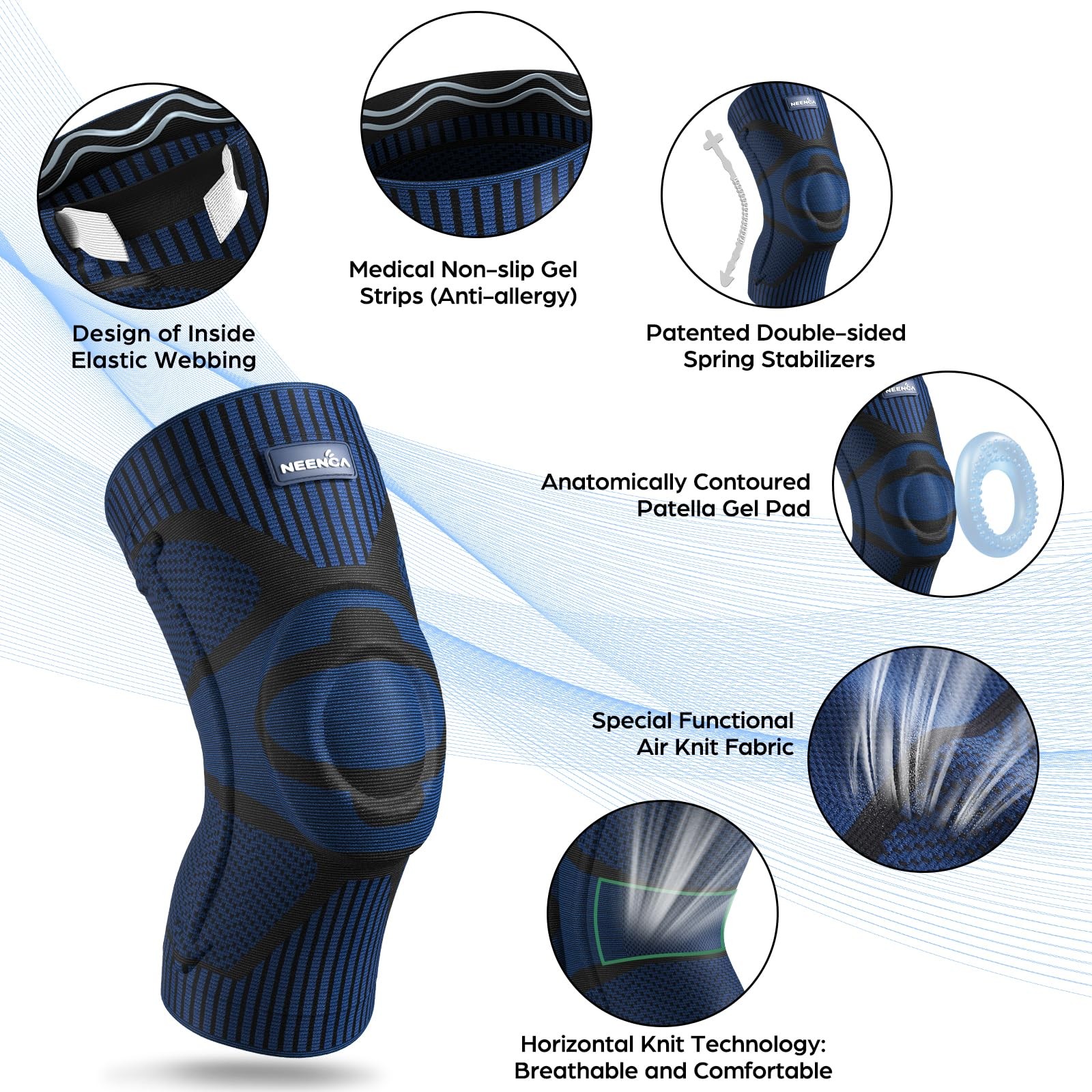 2 Pack Knee Braces for Knee Pain, Compression Knee Sleeves with Patella Gel P…