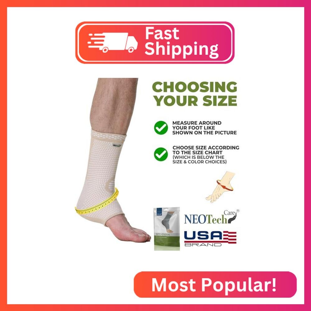 NeoTech Care Ankle Support Brace – Breathable – Men, Women, Right or Left (Beige