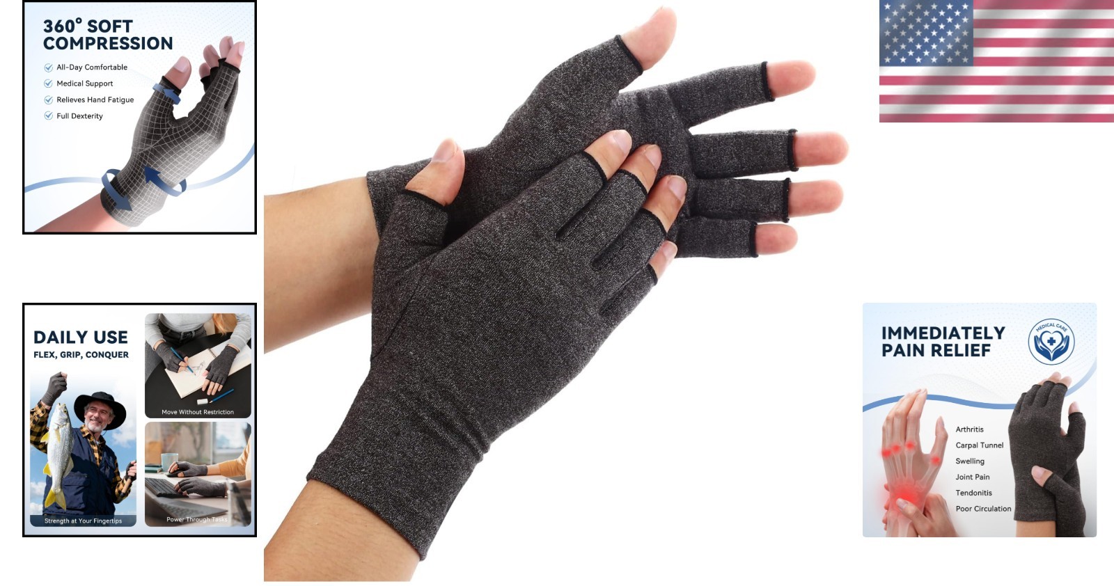 All-Day Comfort Arthritis Gloves for Men and Women – Fingerless, Medium Size