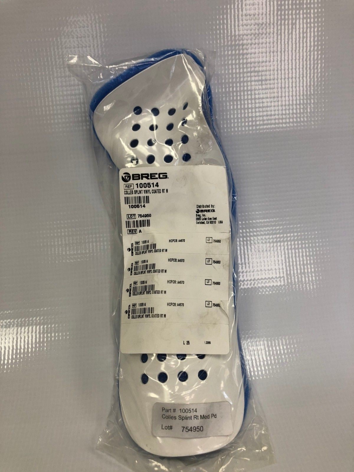 BREG Colles Splint Vinyl Coated RT Medium # 100514
