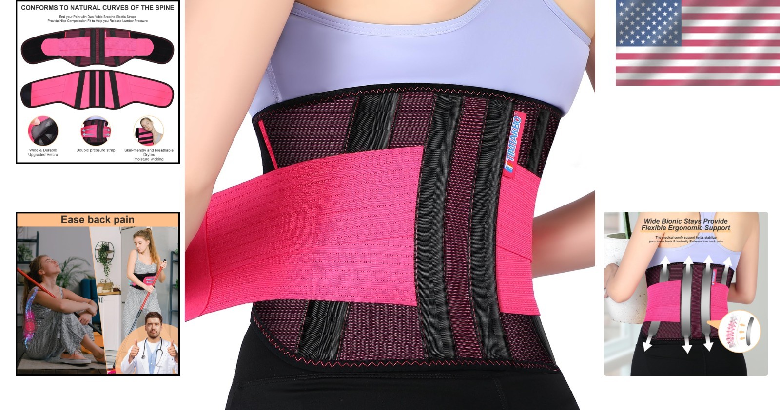 2.0 Lower Back Brace for Women – Pain Relief & Support S/M Red (25-31″ Waist)