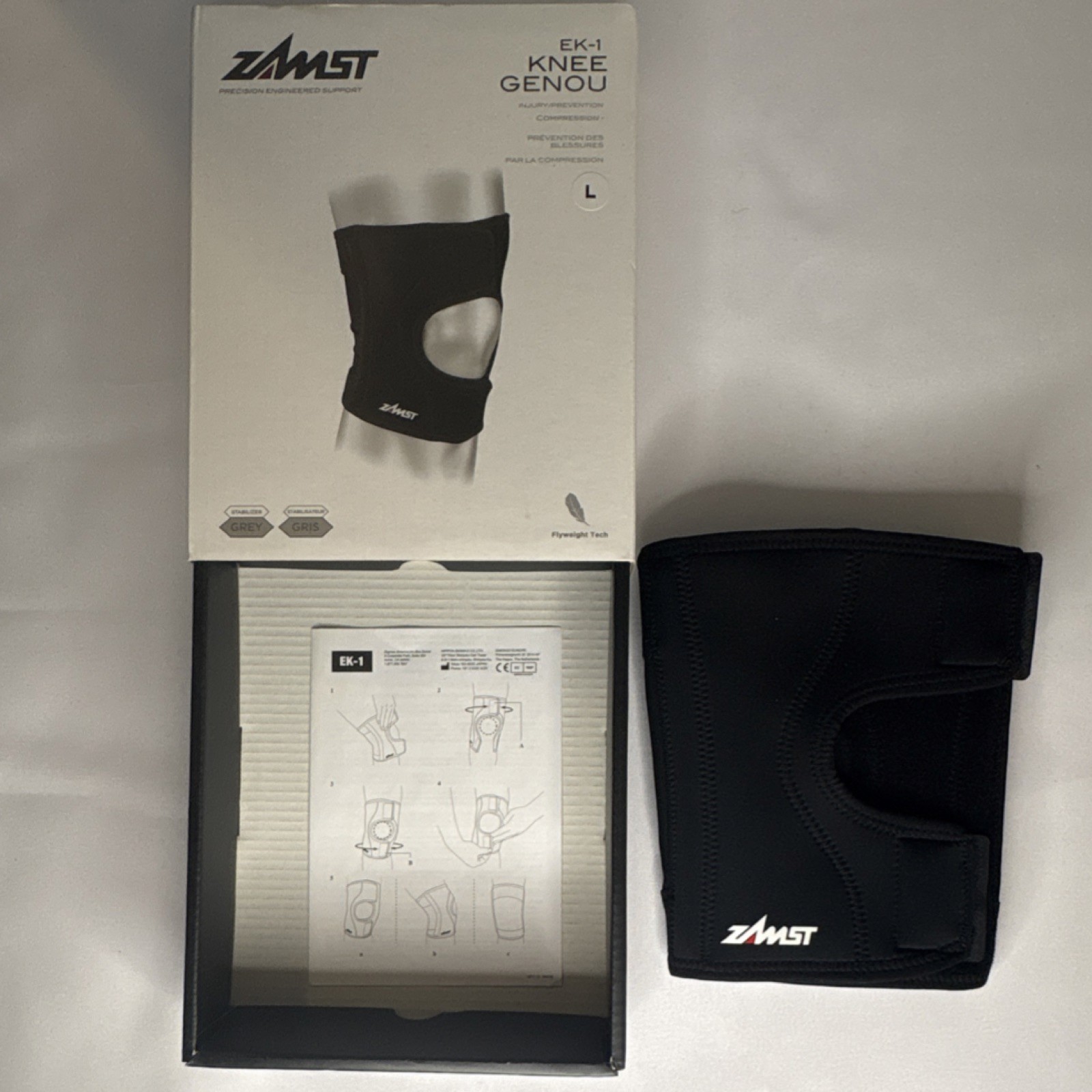 Zamst EK-1 Knee Brace Black Size Large Flyweight Tech Adjustable Ventilated