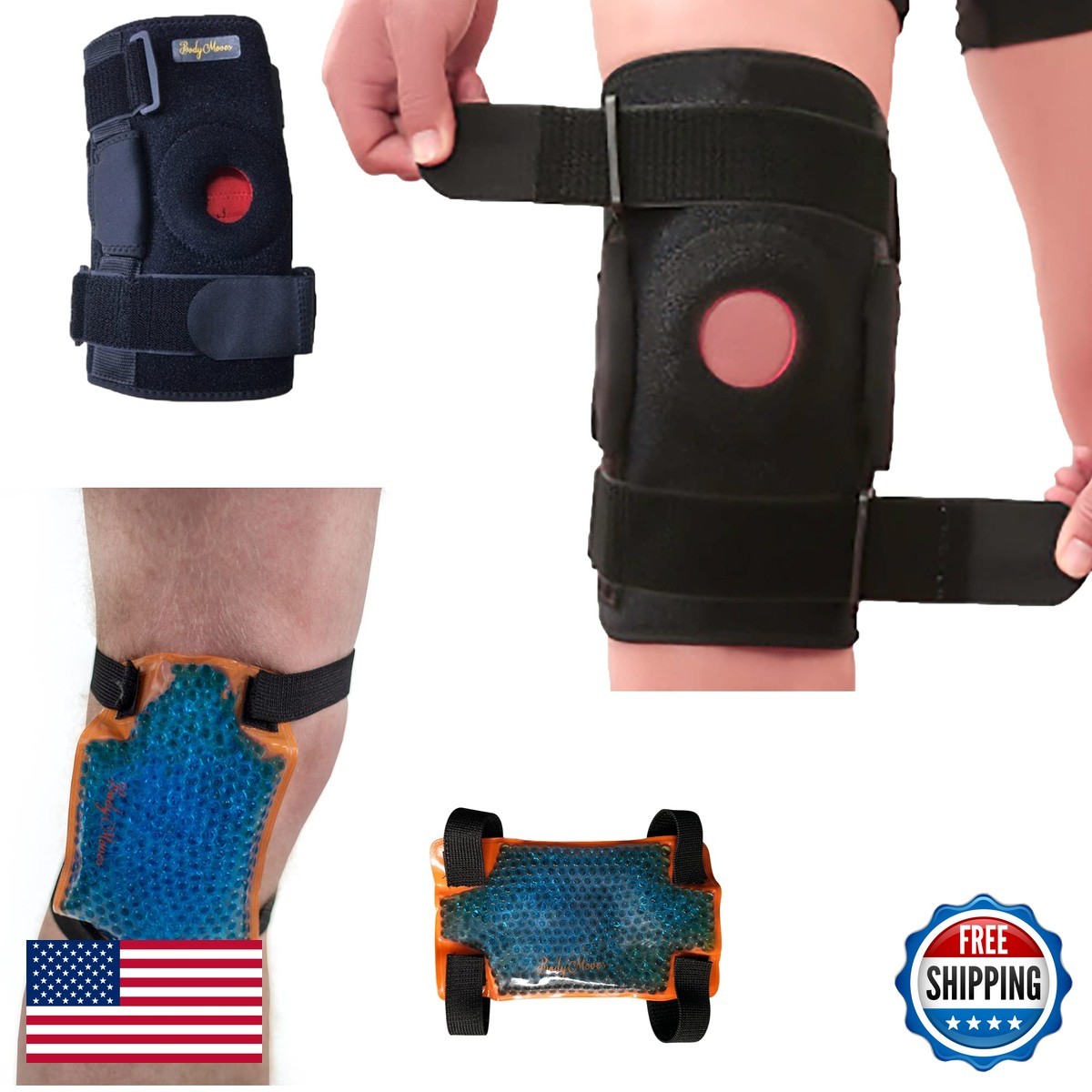 BodyMoves Kid’s Hinged Knee Brace with Ice Pack Sporty Black