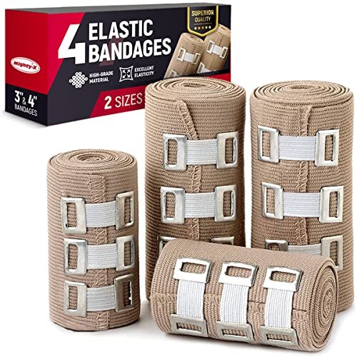 Elastic Bandage Wrap -4 Pack+12 Extra Clips-Durable Compression Bandage 15ft in