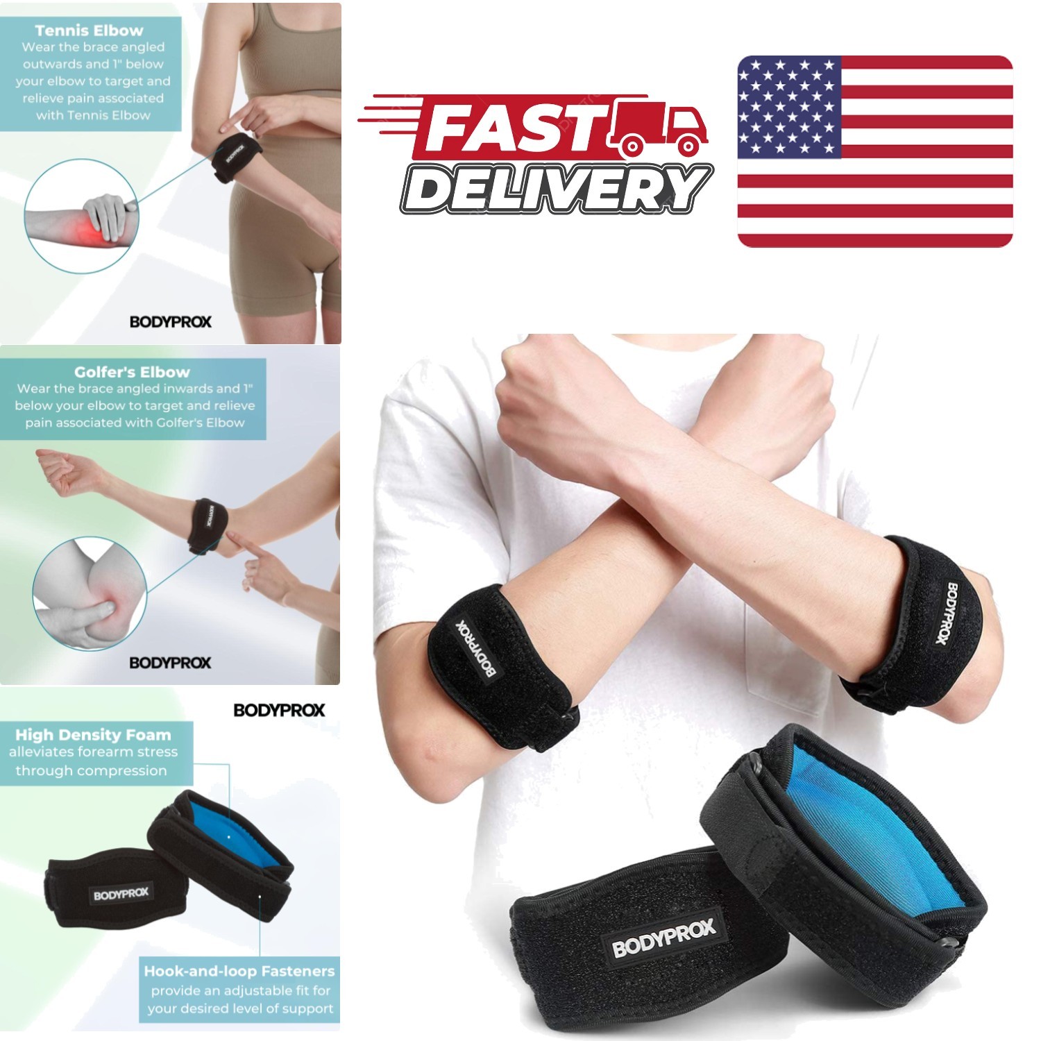 Elbow Brace 2 Pack Adjustable Compression for Tennis and Golfer’s Elbow Relief