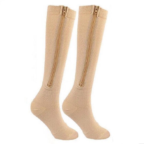 Men Women Zipper Compression Socks 15-20mmHg Closed Toe for Varicose Vein Edema