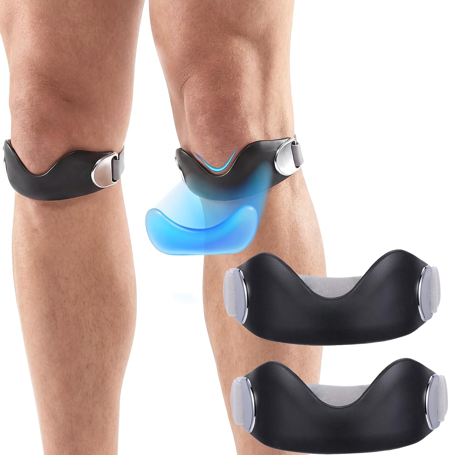 Silicone Patellar Tendon Support Strap 2 Pack, Knee Band for Sports Injuries