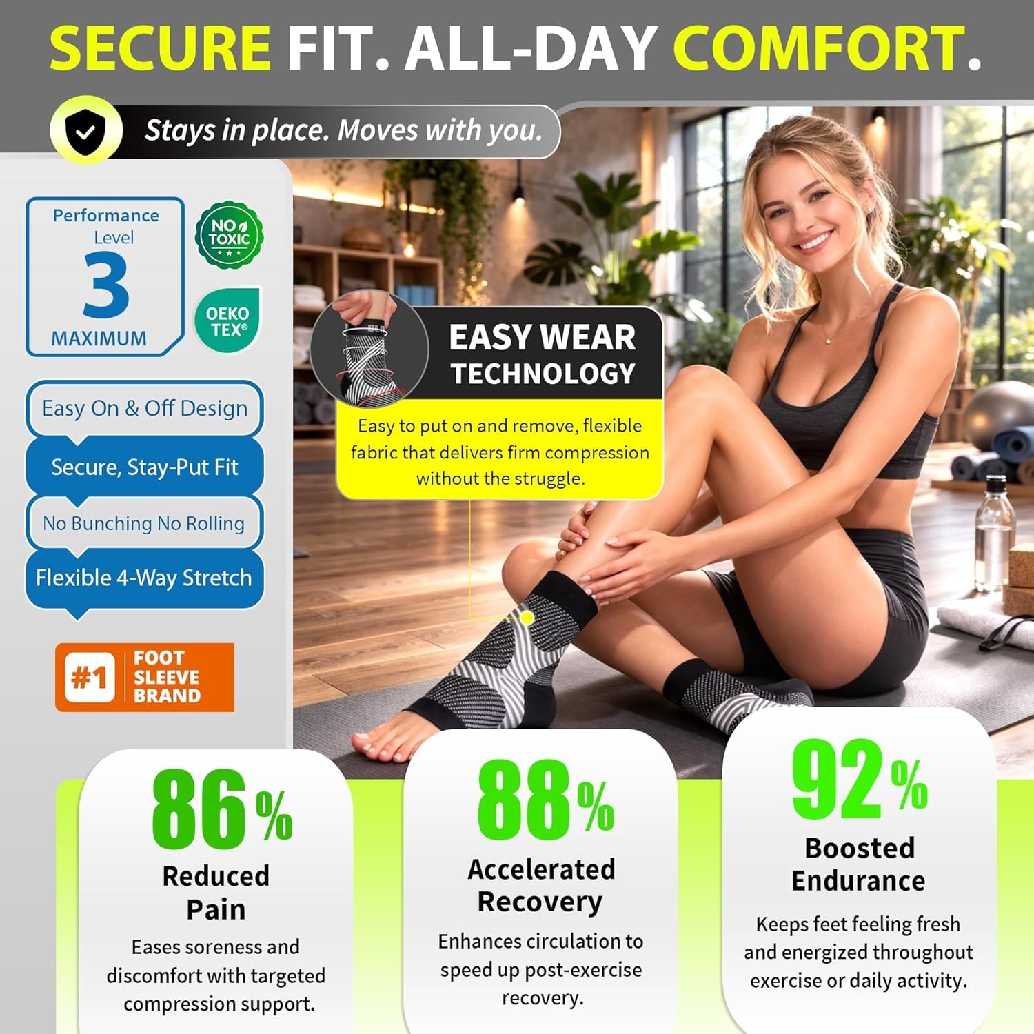 Compression Socks for Plantar Fasciitis, Achilles Tendonitis, Size S-2XL