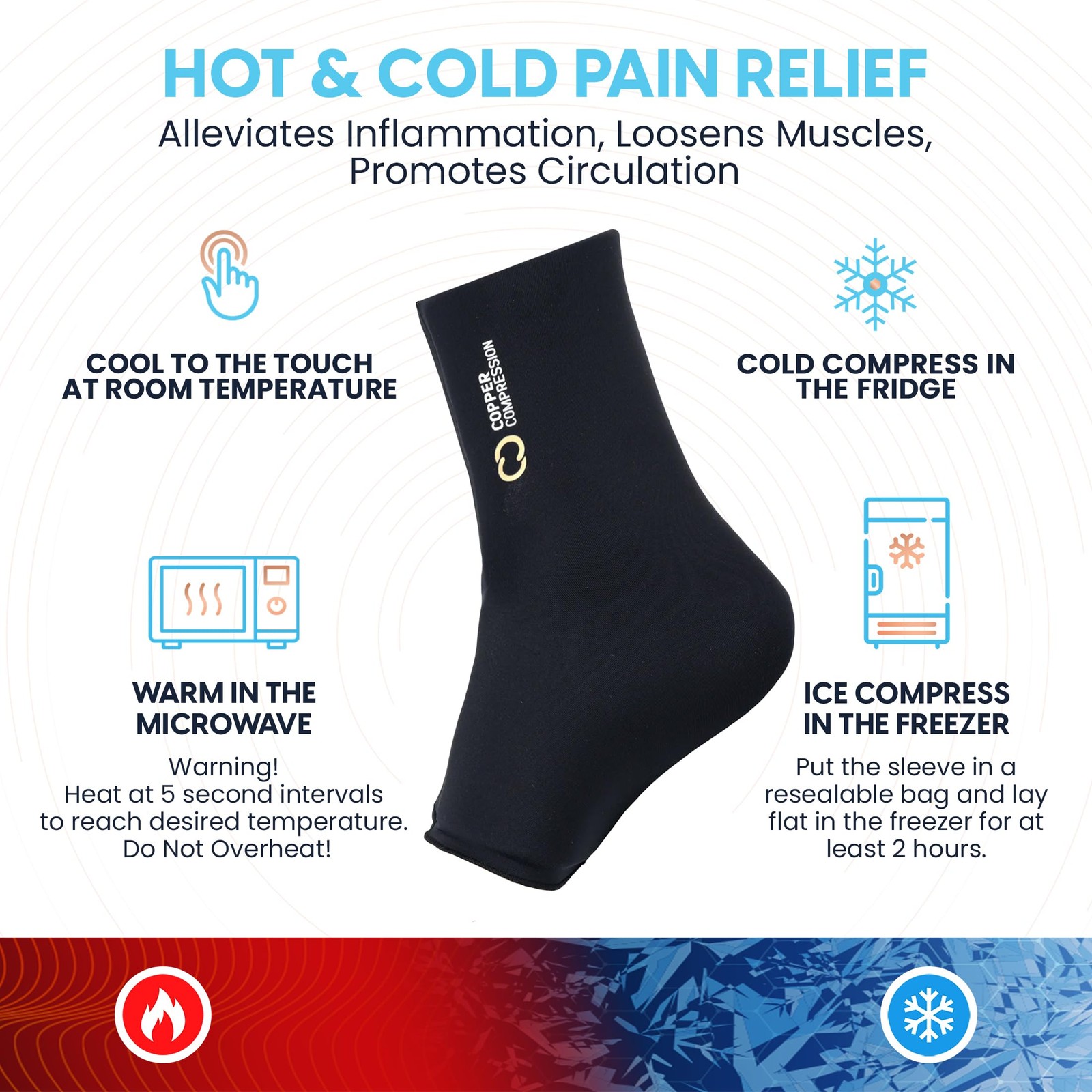 Copper Compression CopperFreeze Ankle Sleeve – Hot & Cold Therapy One Size
