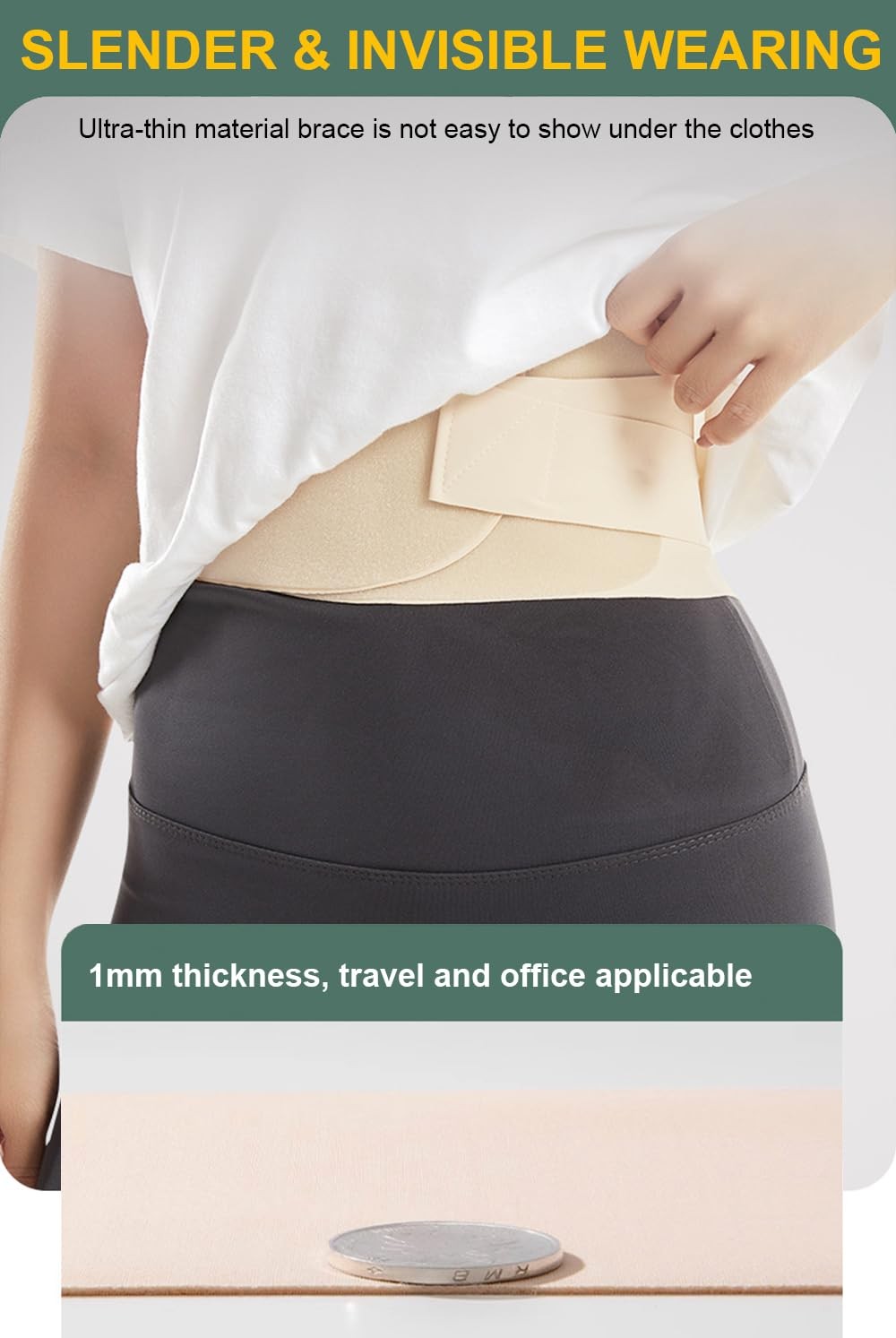 Super Thin Back Brace for Lower Pain Women Men, Lumbar Medium, Beige