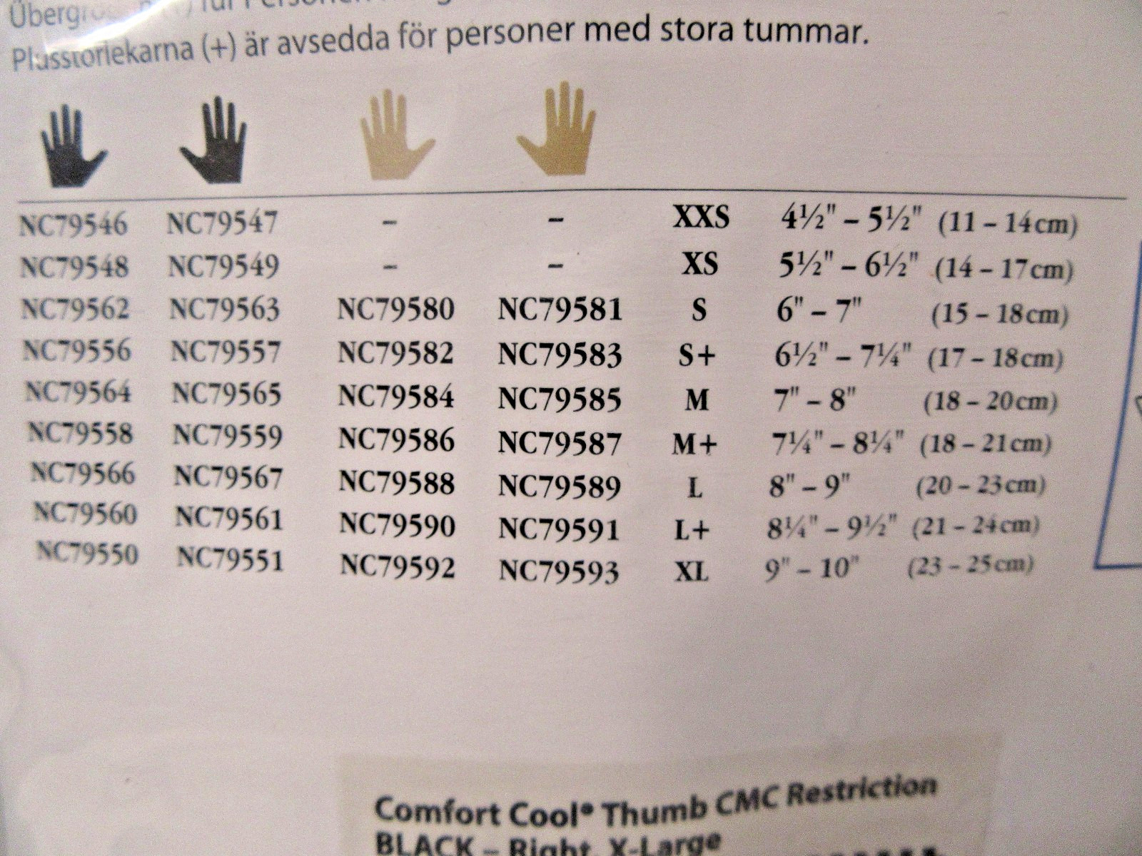 NEW Comfort Cool Thumb CMC Restriction Splint BLACK RIGHT X LARGE NC79551