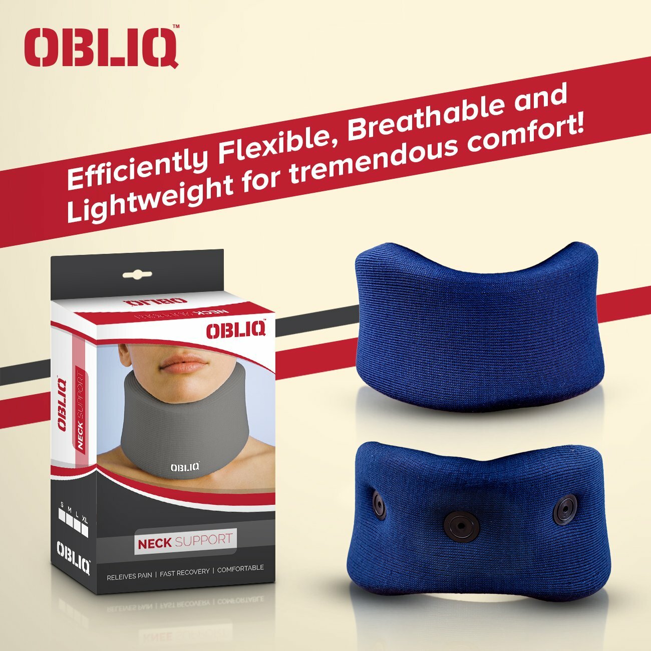 OBLIQ Soft Cervical Collar Adjustable Neck Brace Relieves Pain (X-Large)