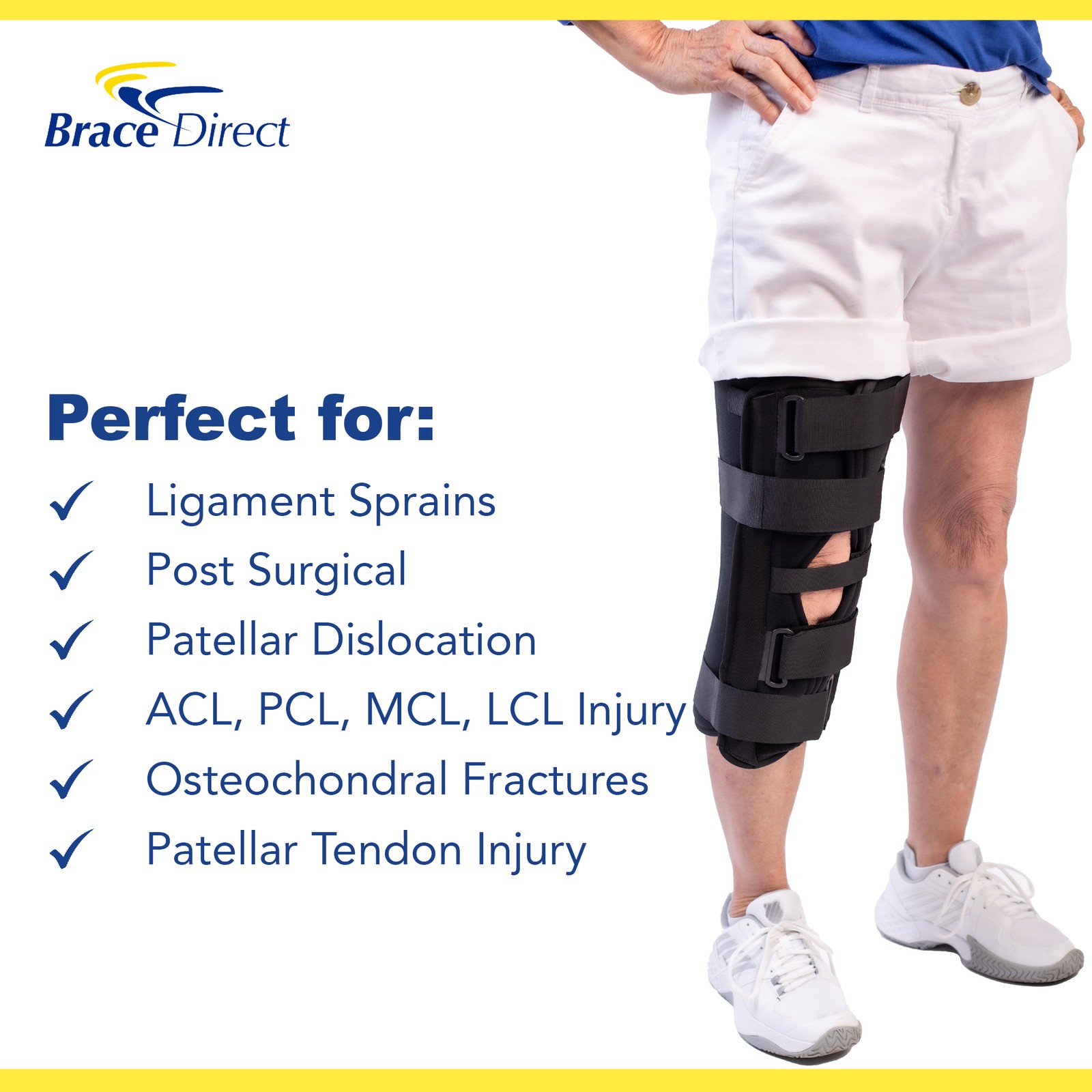 Tri Panel Knee Immobilizer for ACL, PCL, MCL, LCC Injury & Post Op Knee