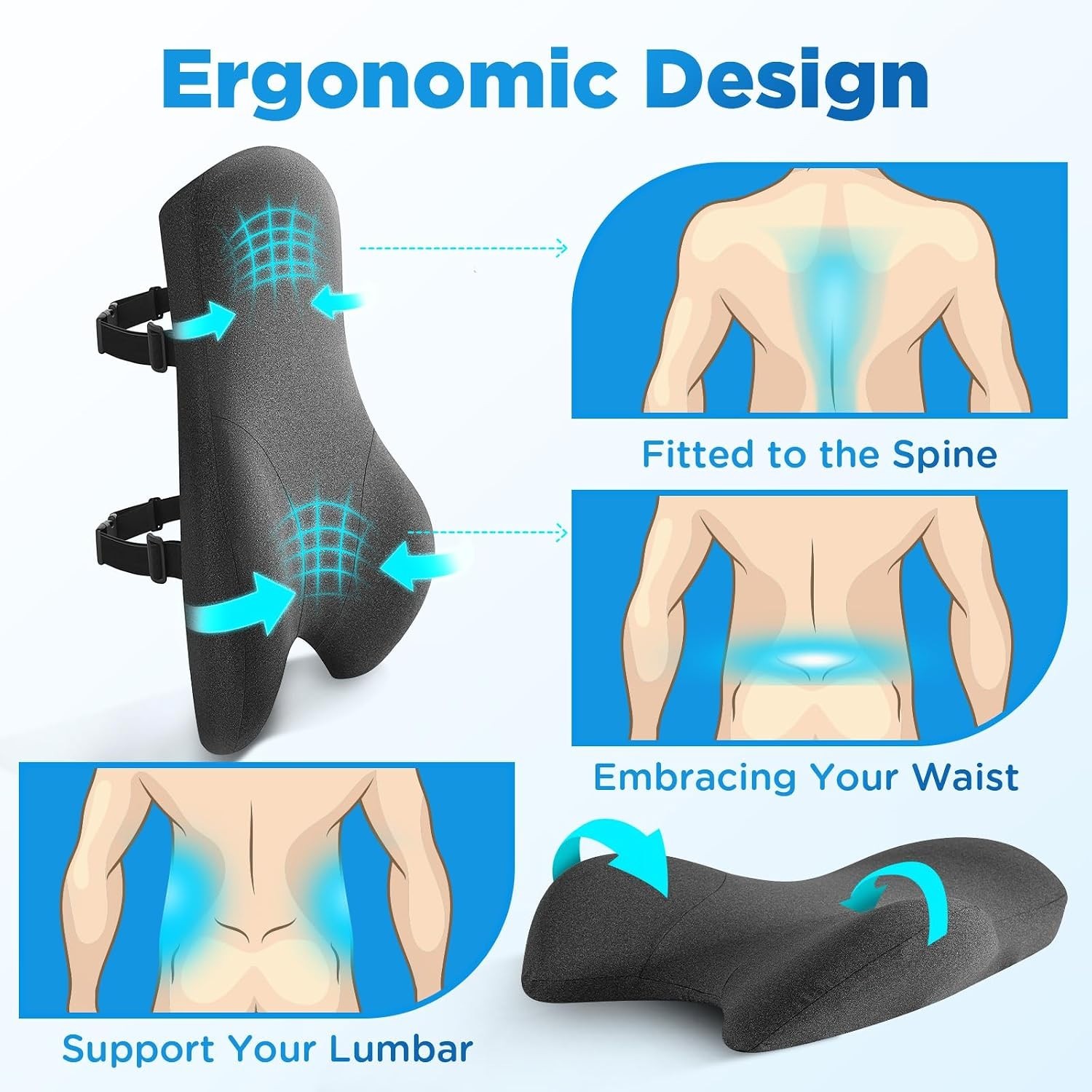Teemour High Back Support Pillow Memory Foam Lumbar Office Gaming Chair